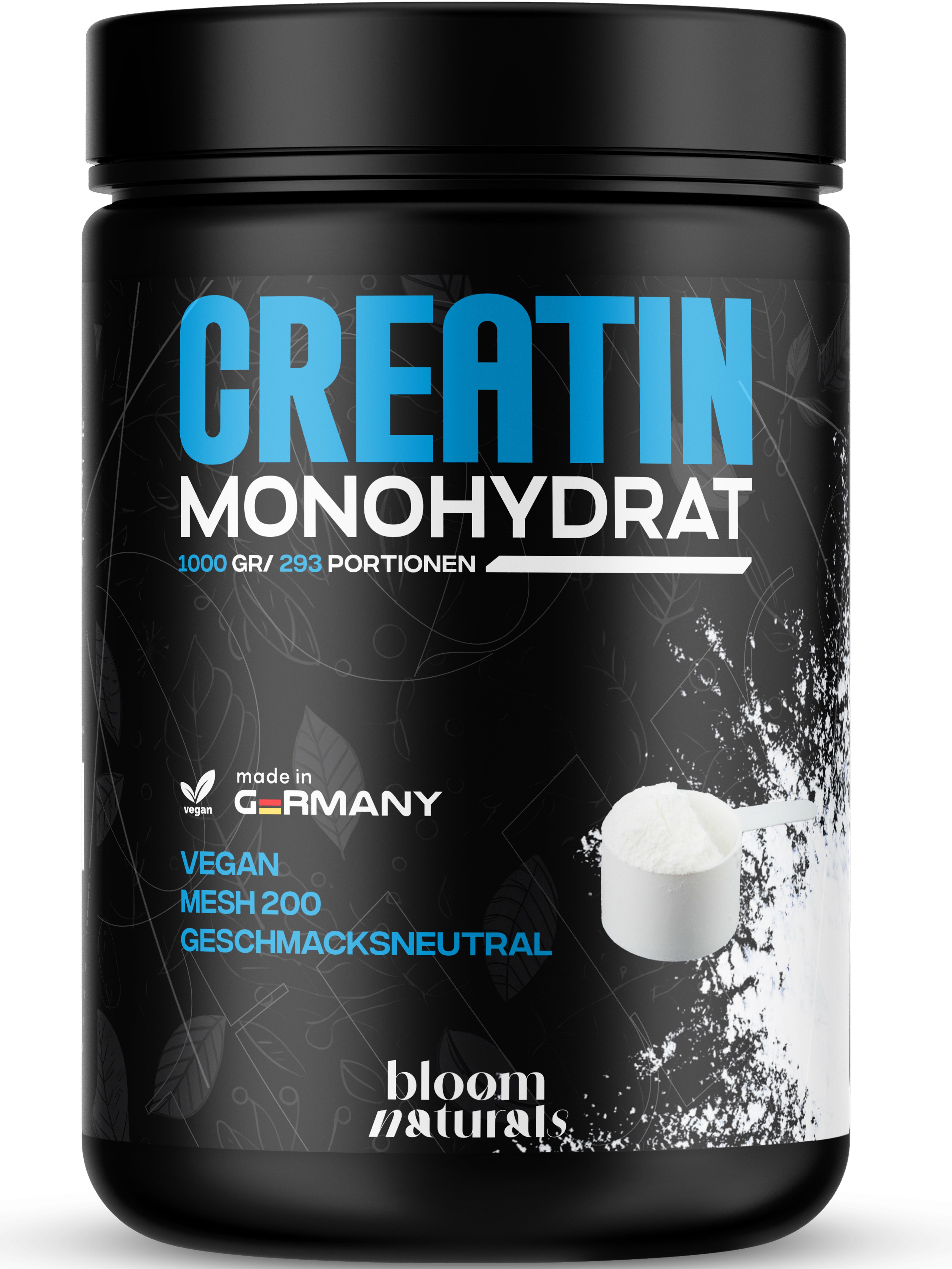 Creatin Monohydrat Pulver - 1kg / 1000 g - 293 Portionen - Bloom Naturals