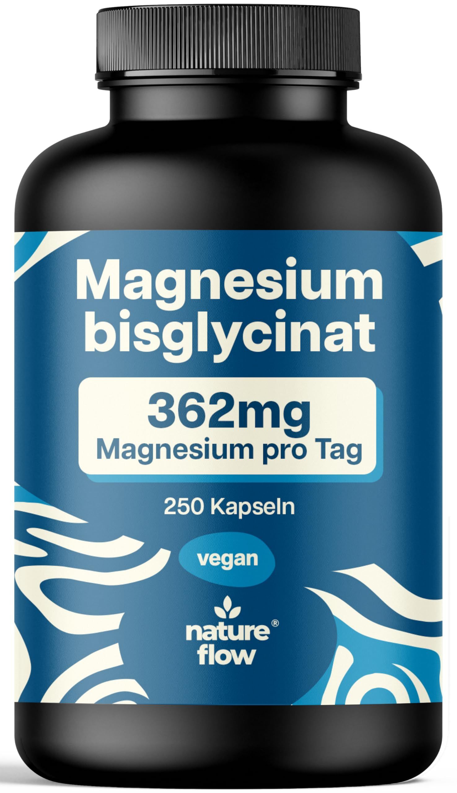 Magnesium Bisglycinat - 250 Kapseln - Hochdosiert mit 362 mg Magnesium pro Tag - Nature Flow®