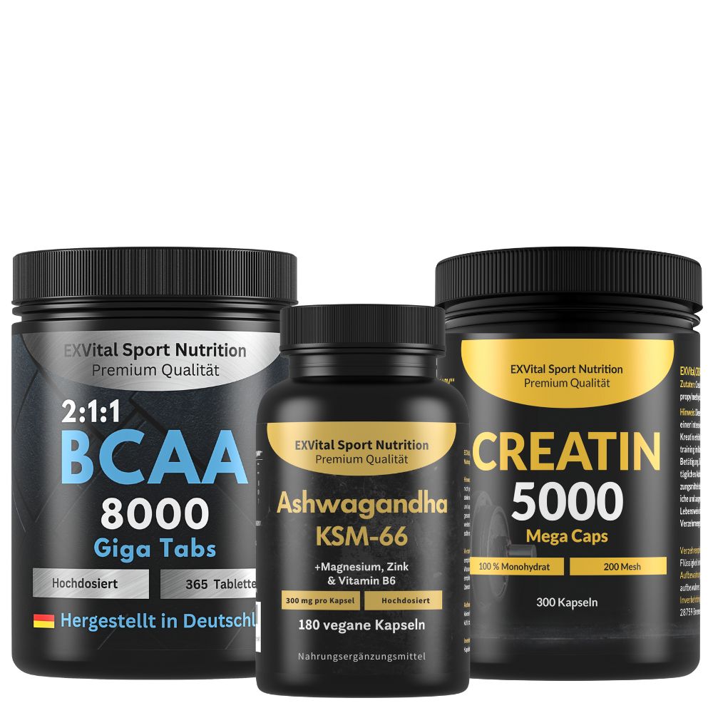 EXVital® Workout & Regeneration Set (BCAA, Ashwagandha & Creatin Kapseln)