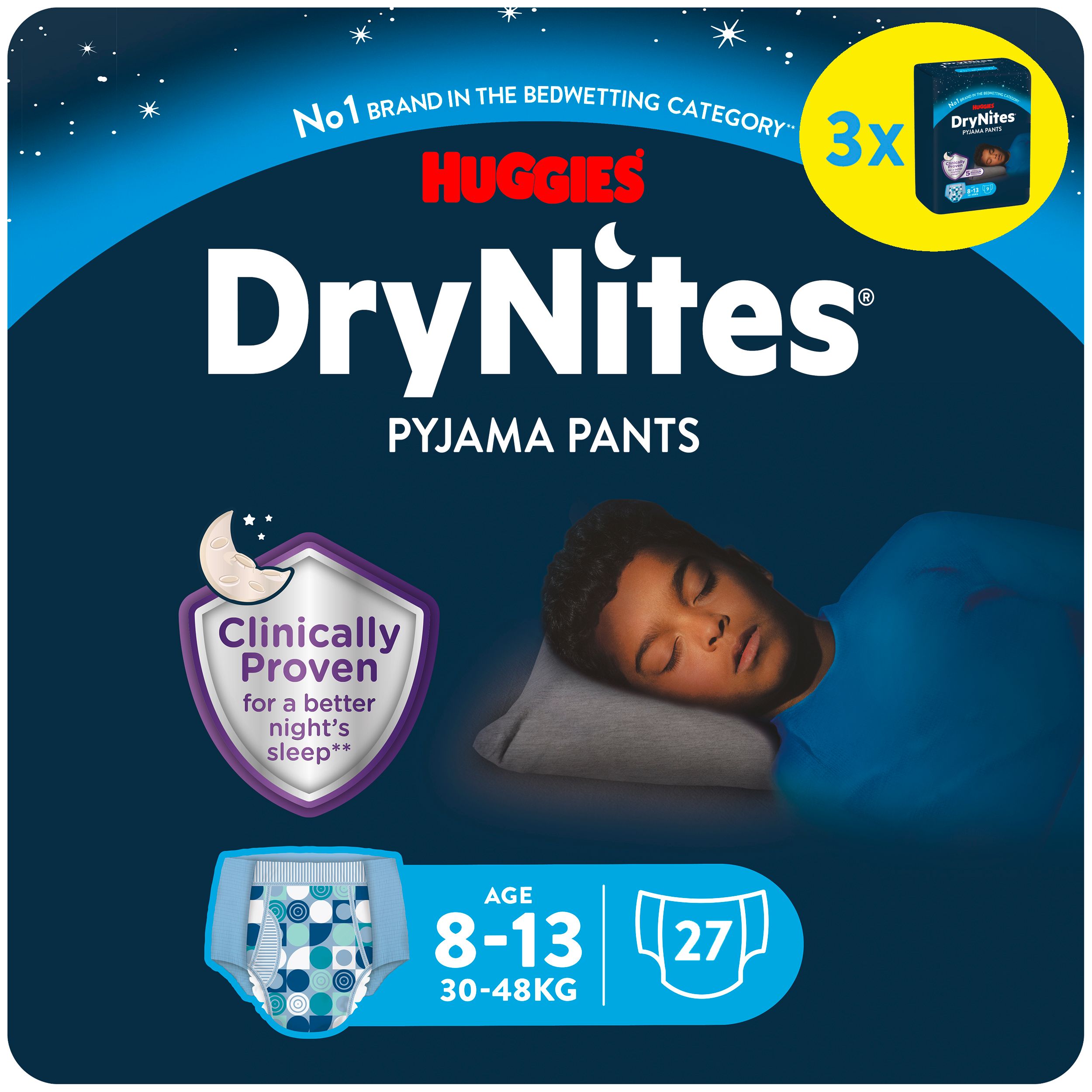 Huggies DryNites Windeln Windelhosen Jungen 8-13 J. (30-48 kg) Monatspack