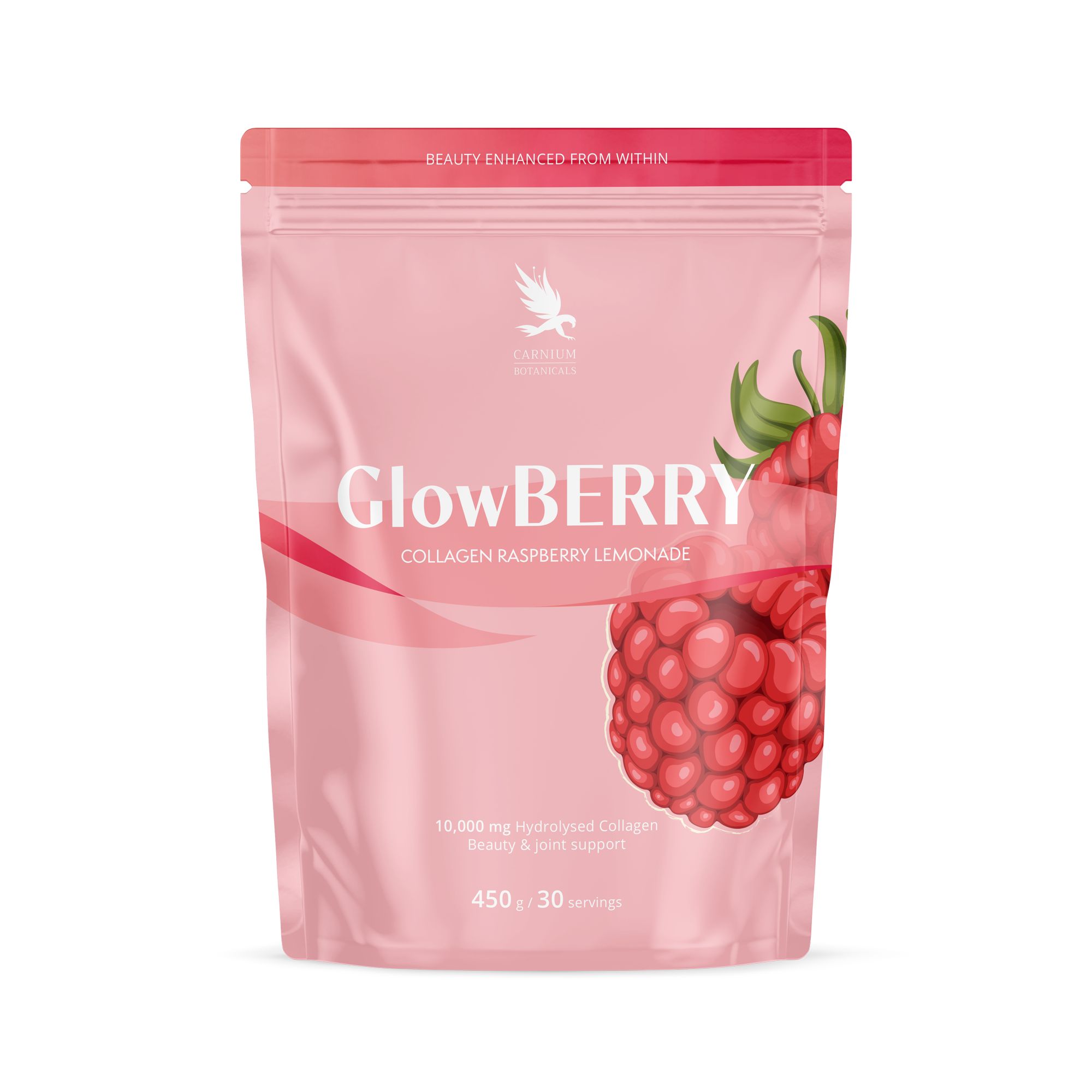 GlowBERRY, Limonade mit Kollagen und Himbeergeschmack, Nahrungsergänzungsmittel