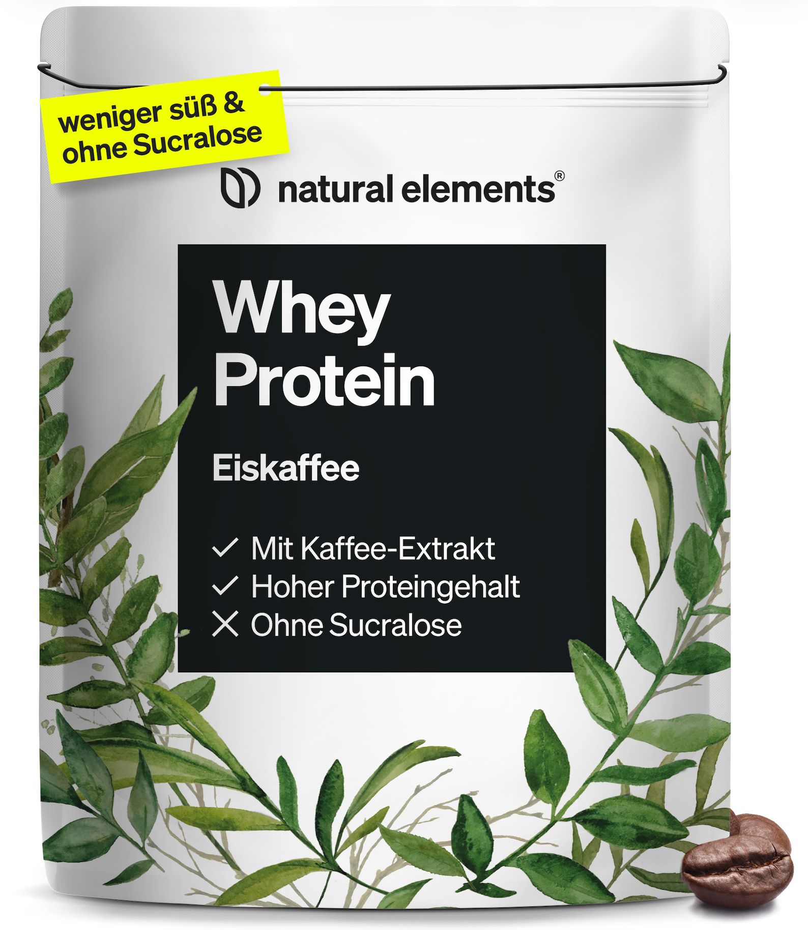 natural elements Whey Protein Pulver – Eiskaffee – 1kg – 23g Protein & 2,5g Kaffee-Extrakt/Portion