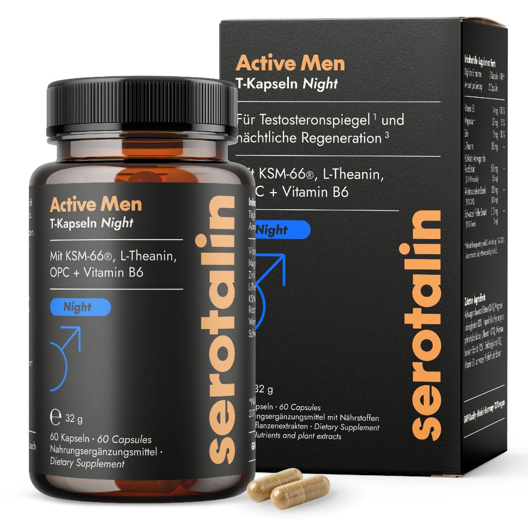 serotalin Testosteron Kapseln – KSM-66 Ashwagandha hochdosiert, Active Men T-Kapseln Night, vegan