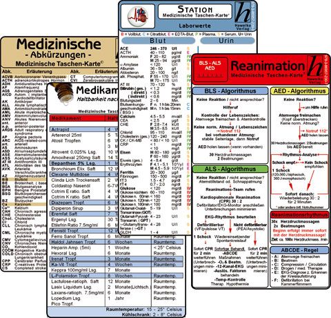 Stations Karten-Set - Laborwerte, Med. Abkürzungen, Medikamente - Haltbarkeit nach Anbruch,
