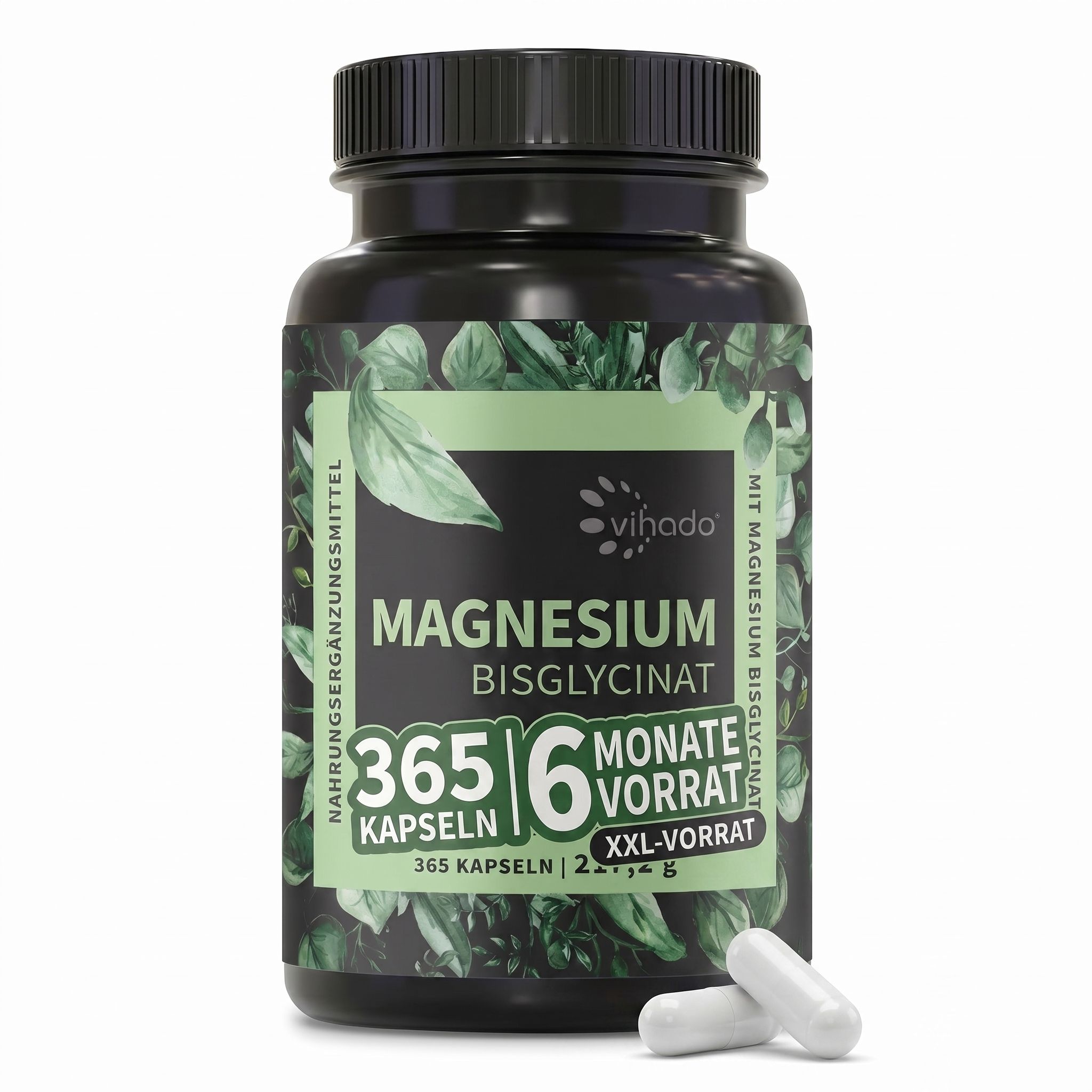 Magnesium Bisglycinat hochdosiert, 1000 mg pro Tag, 6 Monate Magnesium Glycinat Vorrat von Vihado