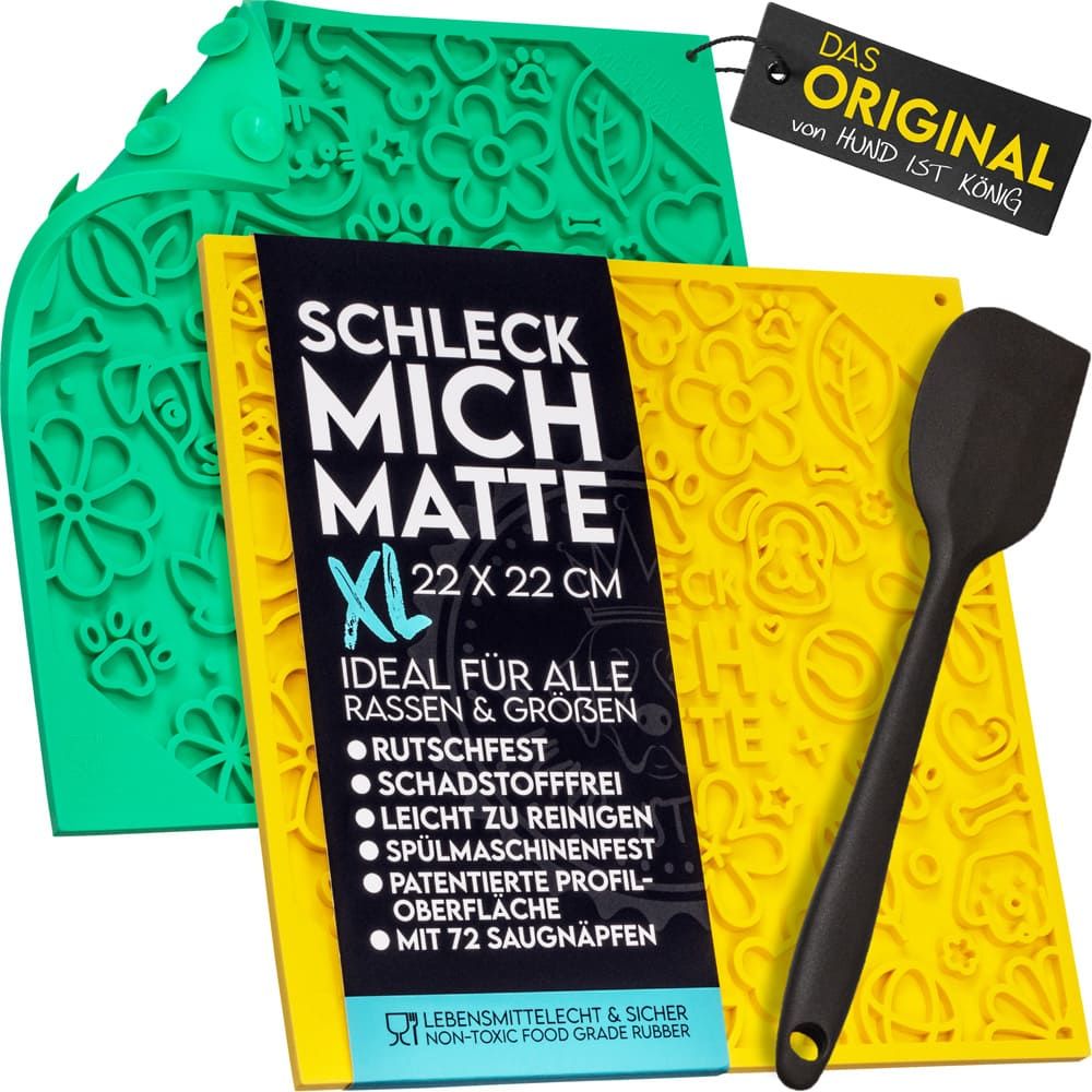 HUND IST KÖNIG® Leckmatte Hund mit Saugnäpfen | 22x22 cm inkl. Spatel + Rezepte-Ebook