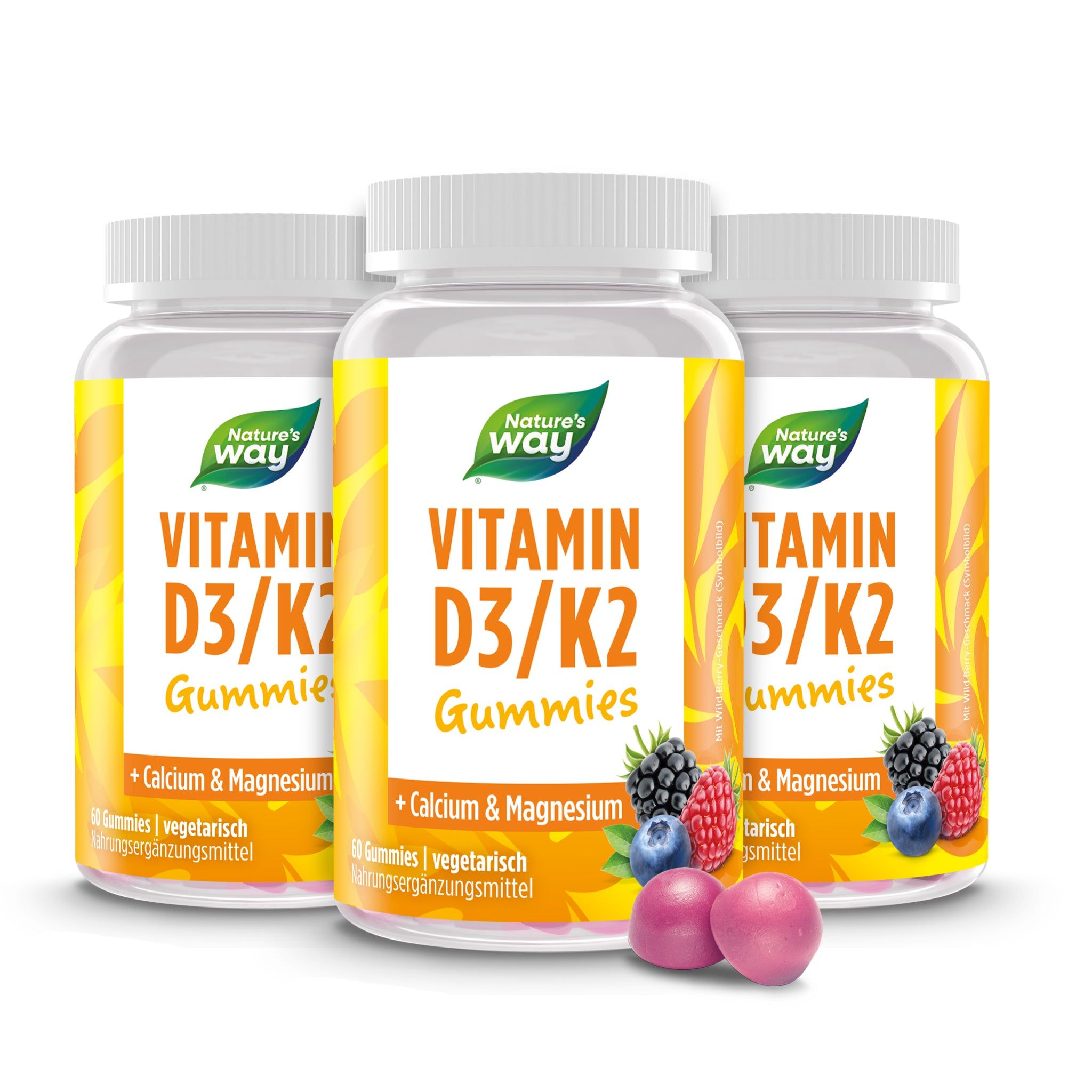 Vitamin D3/K2 Gummibärchen für Erwachsene & Kinder I 25 µg Vitamin D3 I 25 µg Vitamin K2 I Wild B...