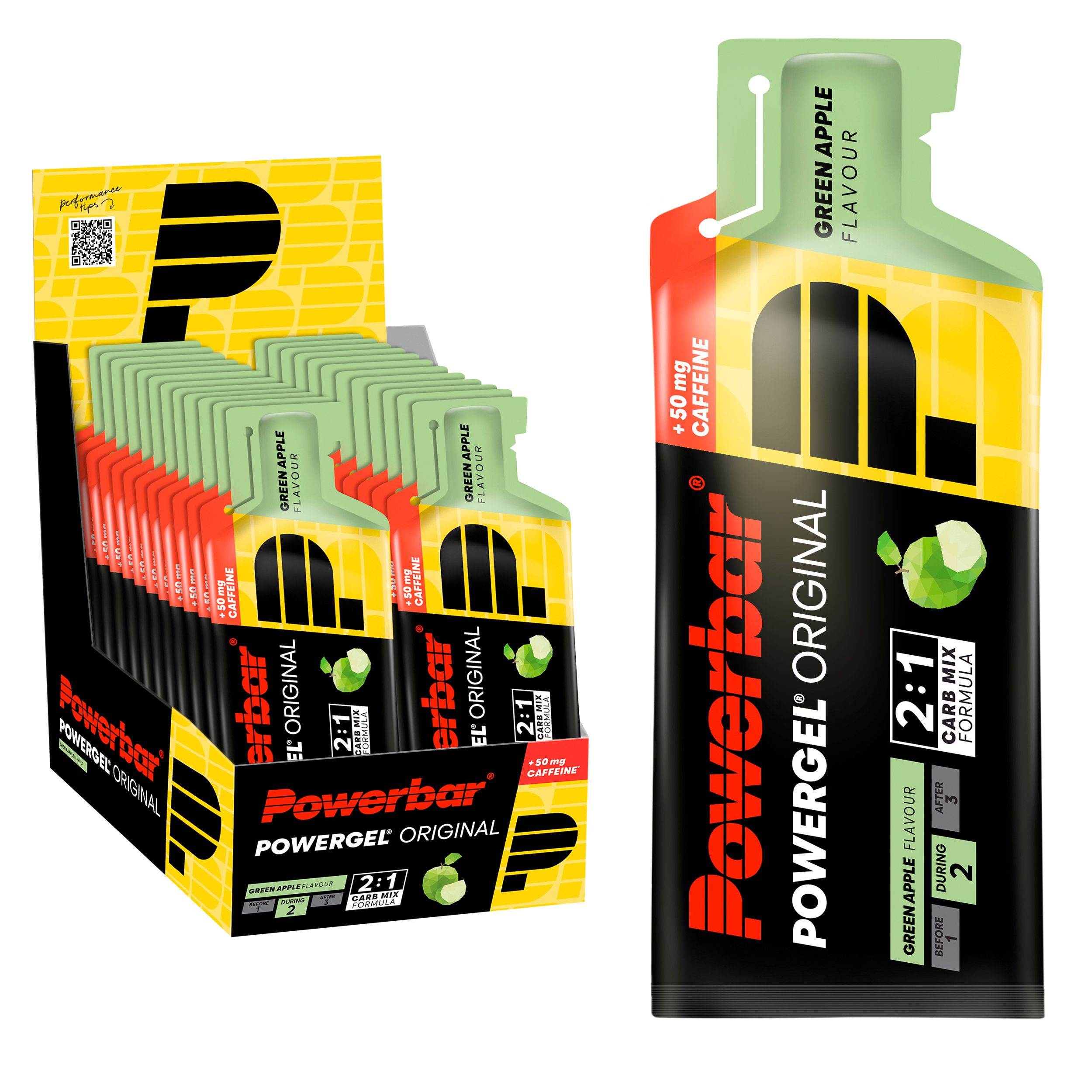 POWERBAR PowerGel Fruit Green Apple High Carb Energie Gel Koffein Natrium