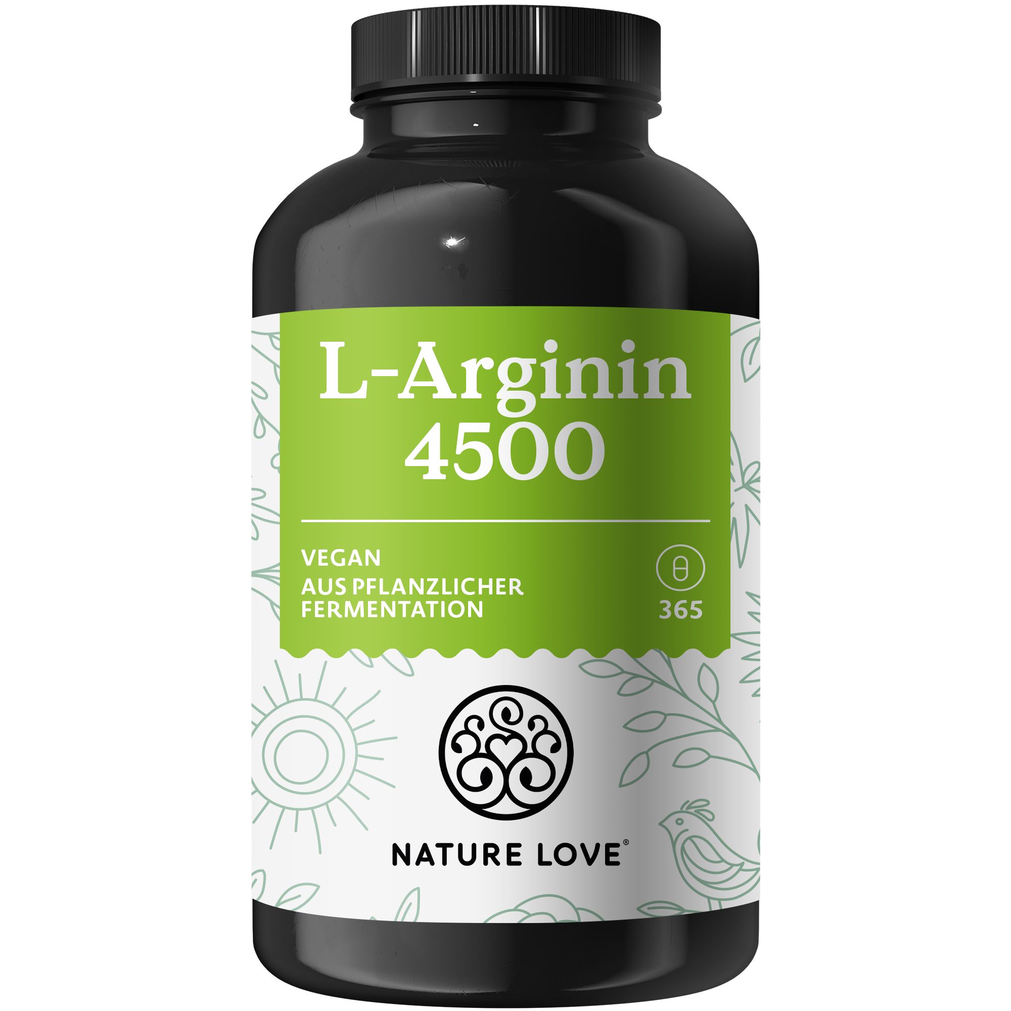 NATURE LOVE® L-Arginin - 365 Kapseln - Hochdosiert: 4500mg HCL (davon 3.750 mg Arginin)/Tagesdosis