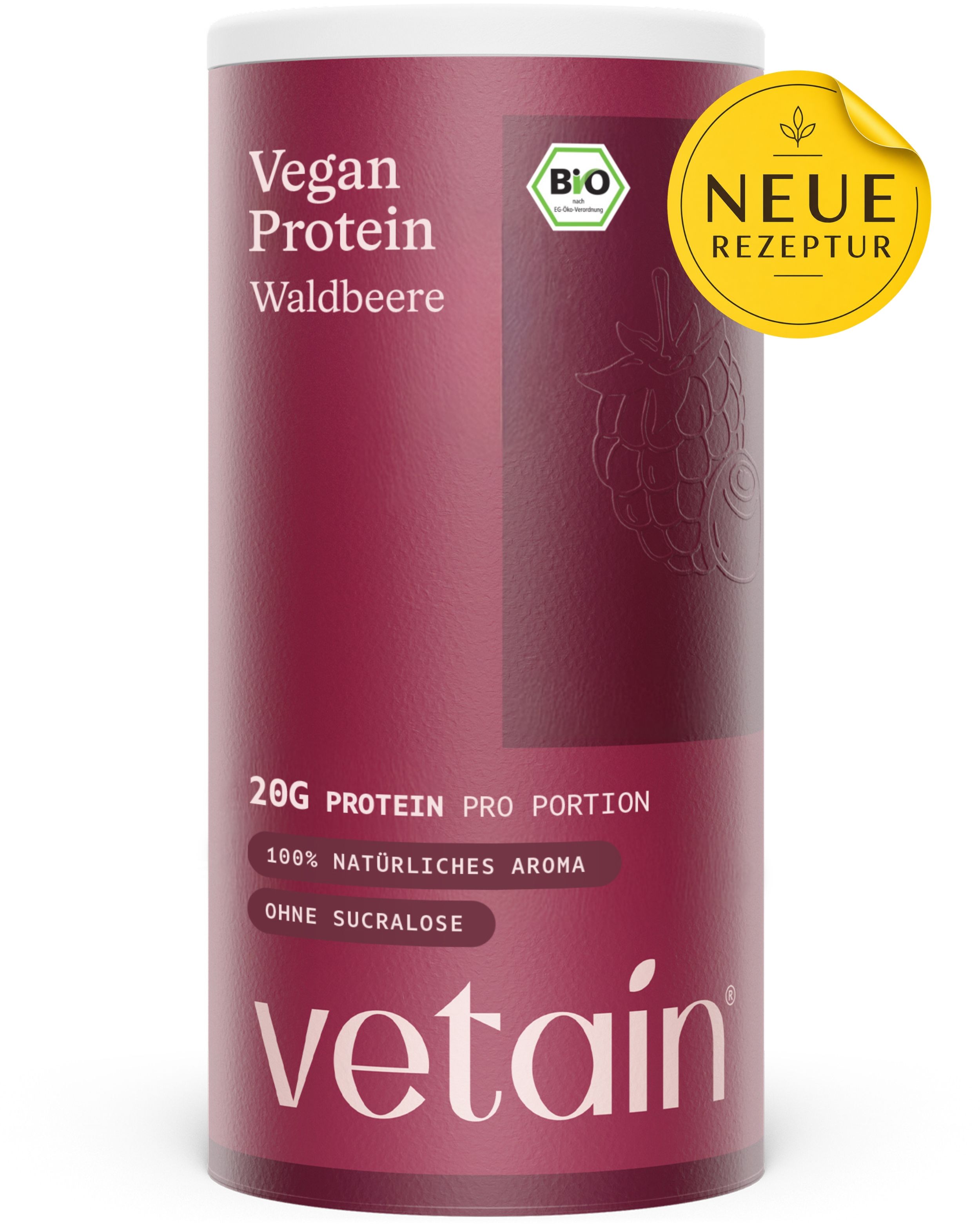 VETAIN Proteinpulver Vegan - Waldbeere - 20g Protein pro Portion - Ohne Zuckerzusatz - 100% Bio