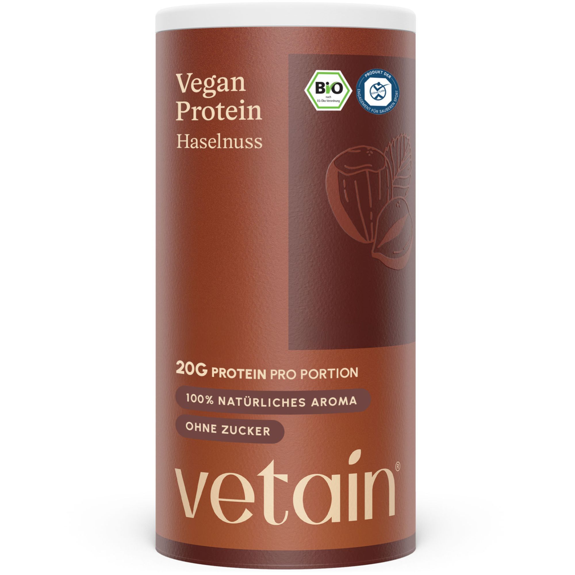 VETAIN Proteinpulver Vegan - Haselnuss - 20g Eiweiß pro Portion - Ohne Zuckerzusatz - 100% Bio