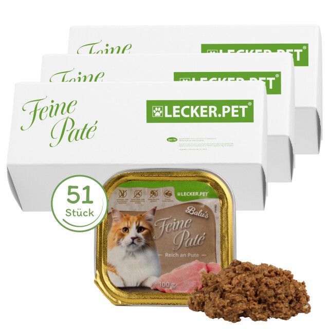 51 x 100 g Lecker.Pet® Balu's Feine Paté Reich an Pute Katzenfutter Nassfutter Vollnahrung