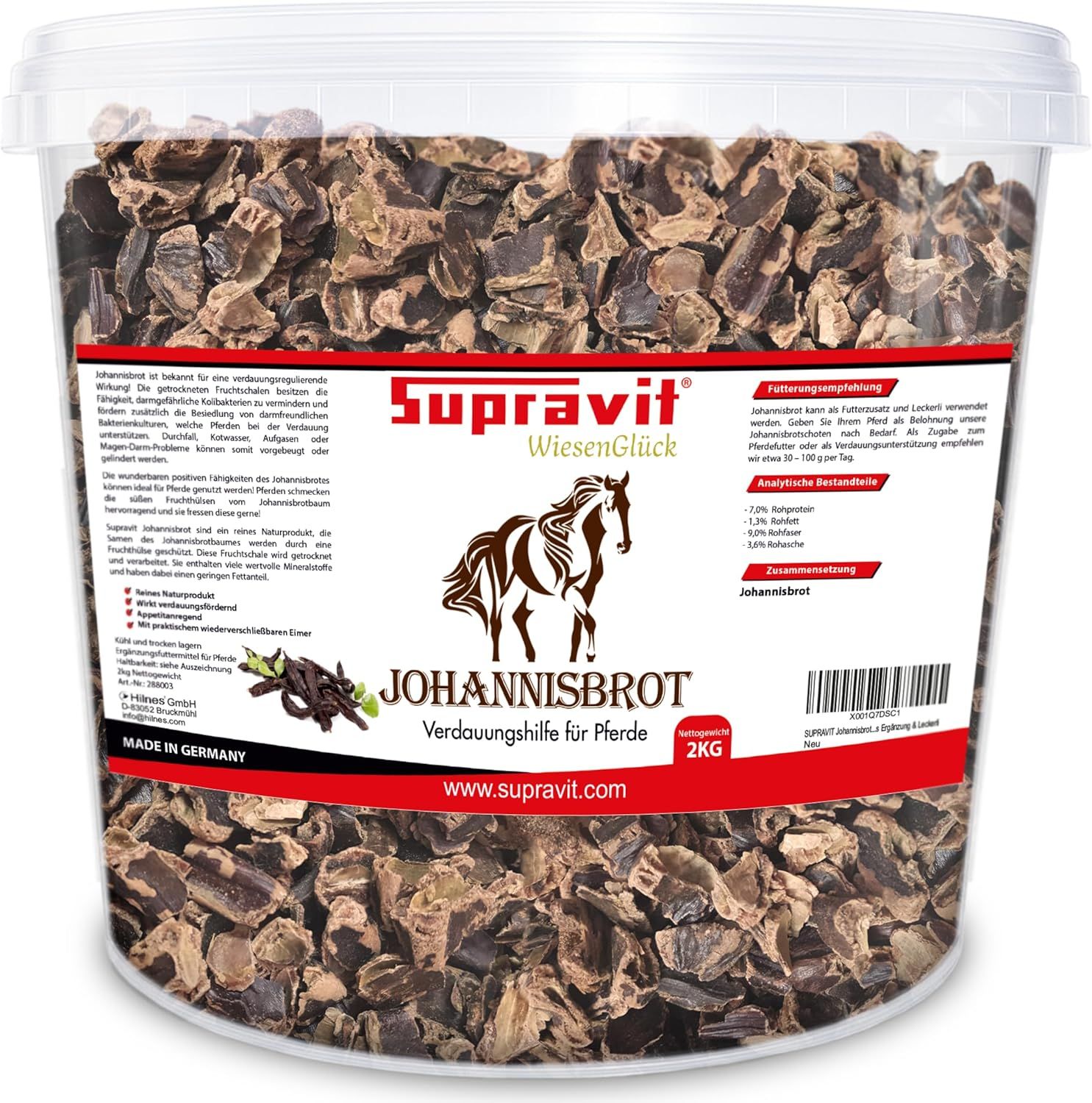 Supravit Johannisbrot 2kg – naturreines Carob Pferdefutter | getrocknete Johannisbrot-Schoten
