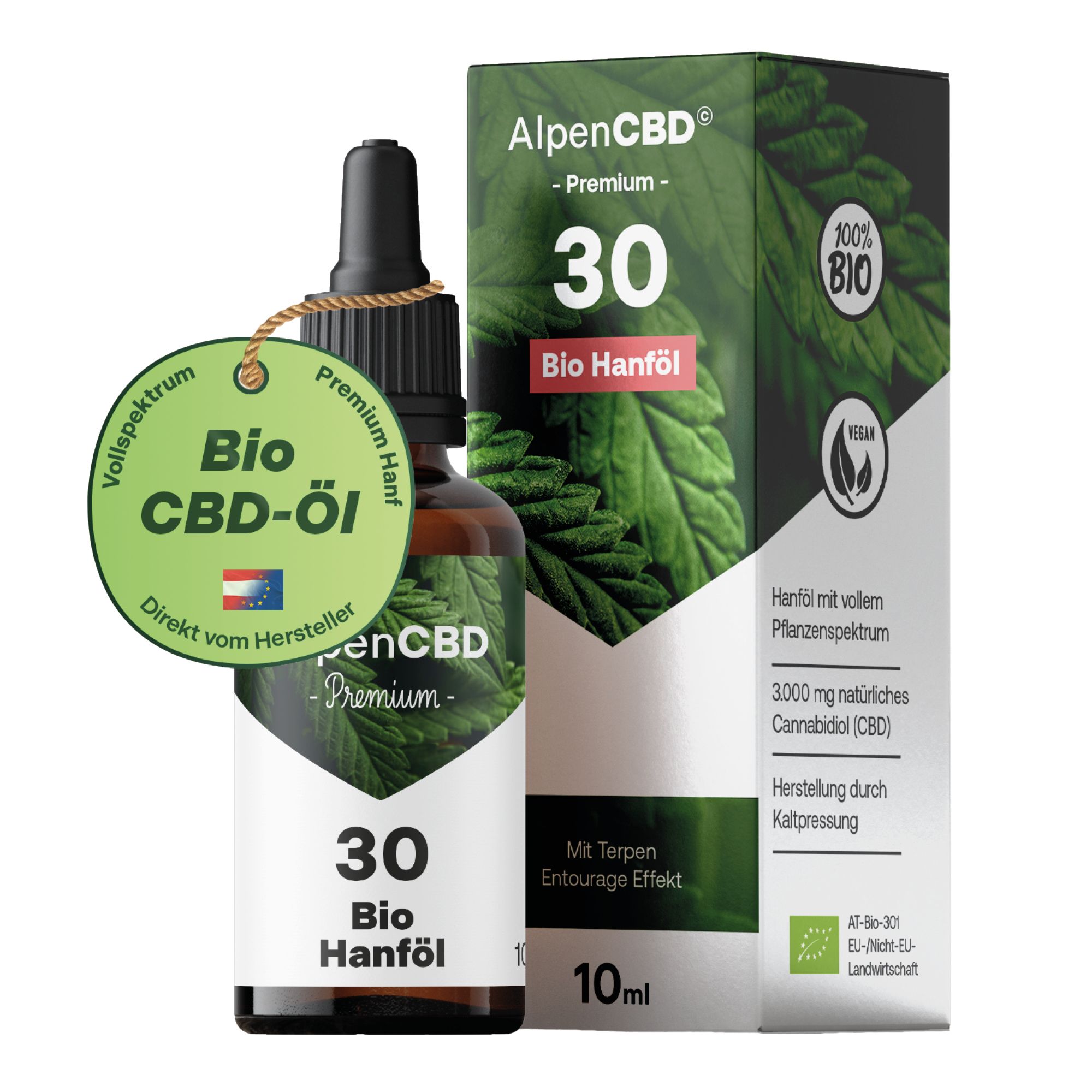 AlpenCBD 30 Bio CBD Öl - Vollspektrum CBD Hanf Tropfen mit 3.000 mg