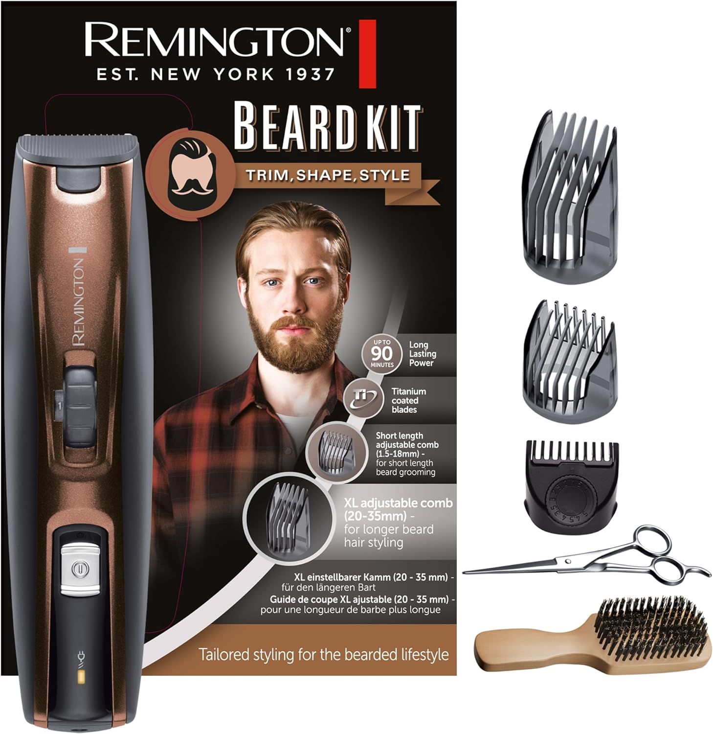 REMINGTON Bartschneider-Set MB4046 Barttrimmer mit XL-Kamm für Vollbart Schere