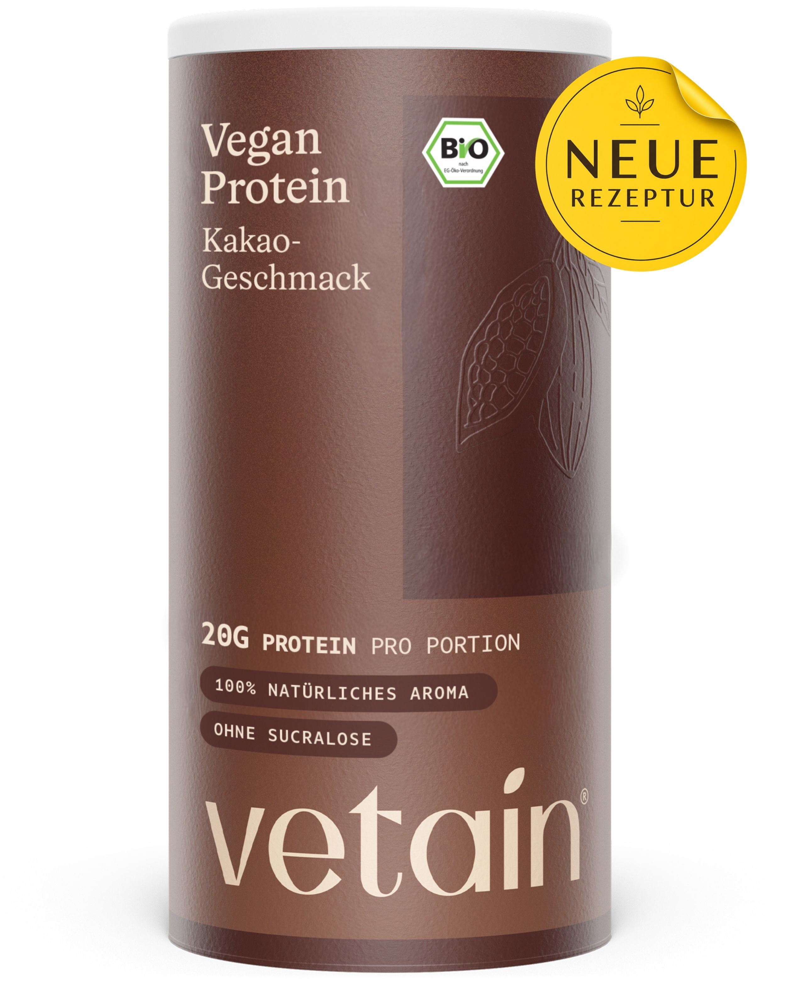 VETAIN Proteinpulver Vegan - Kakao - 20g Eiweiß pro Portion - Ohne Zuckerzusatz - 100% Bio