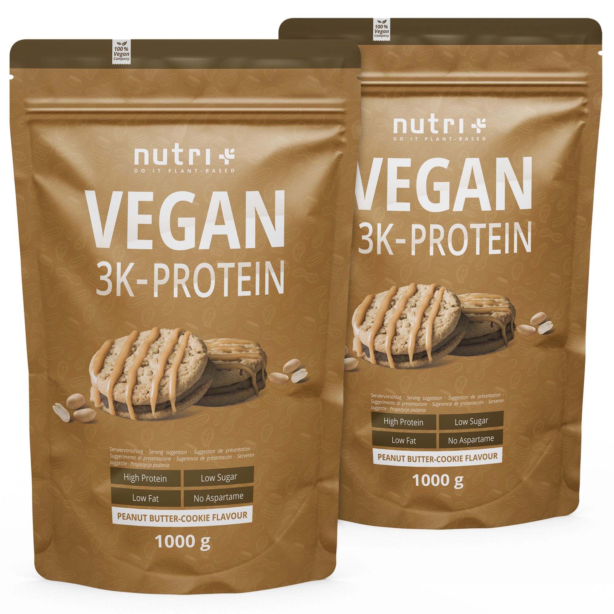 nutri+ Veganes Proteinpulver 3k - Eiweiß Protein Pulver 2kg