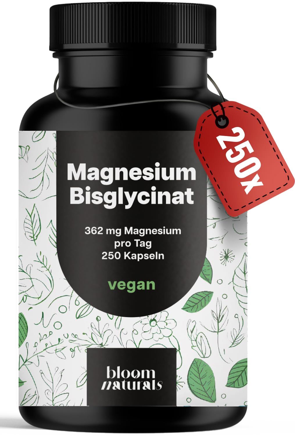 Magnesium Bisglycinat - 250 Kapseln - 362 mg Magnesium - Bloom Naturals®