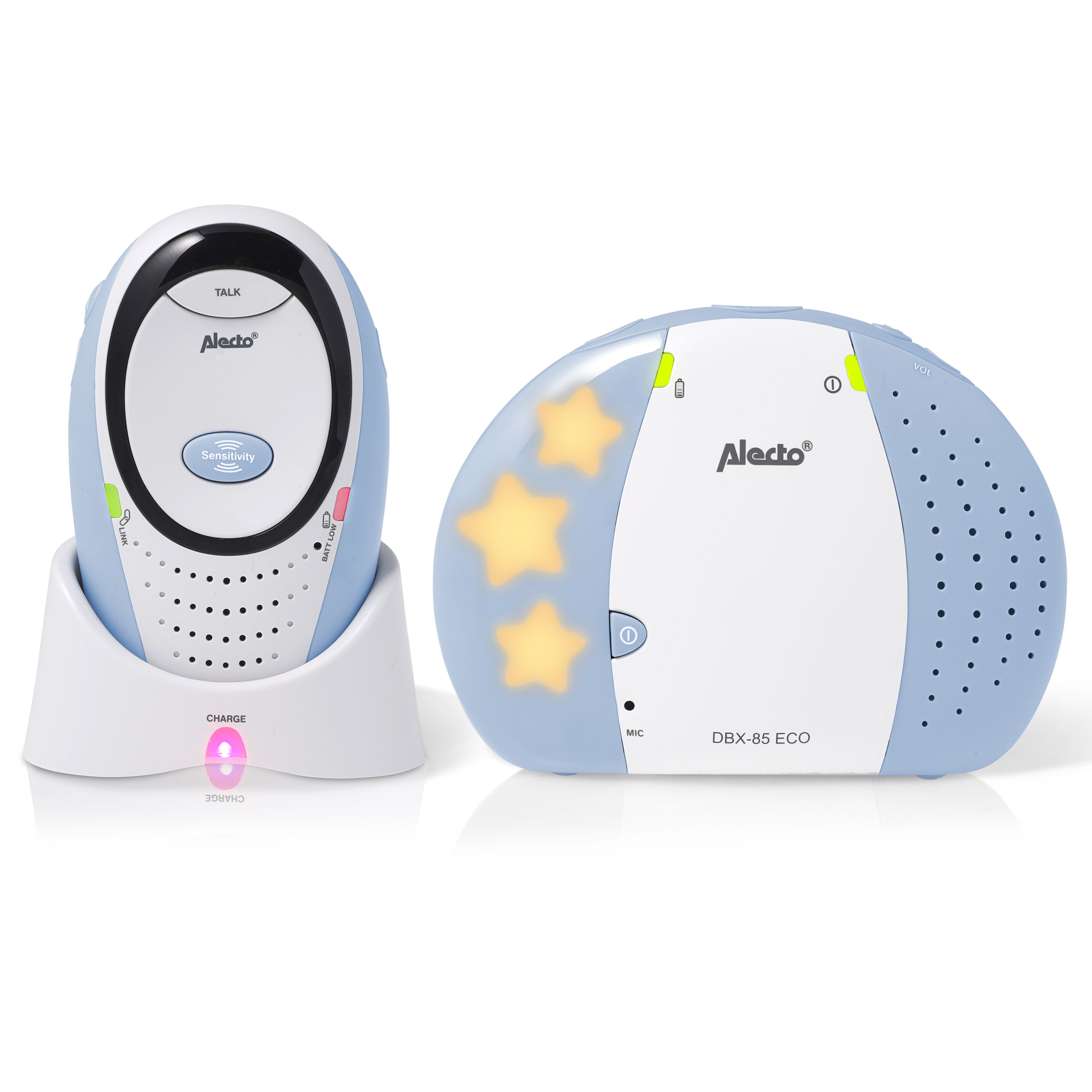 Alecto DBX-85 ECO DECT Babyphone Weiß Wechselsprechfunktion bis 300m Reichweite