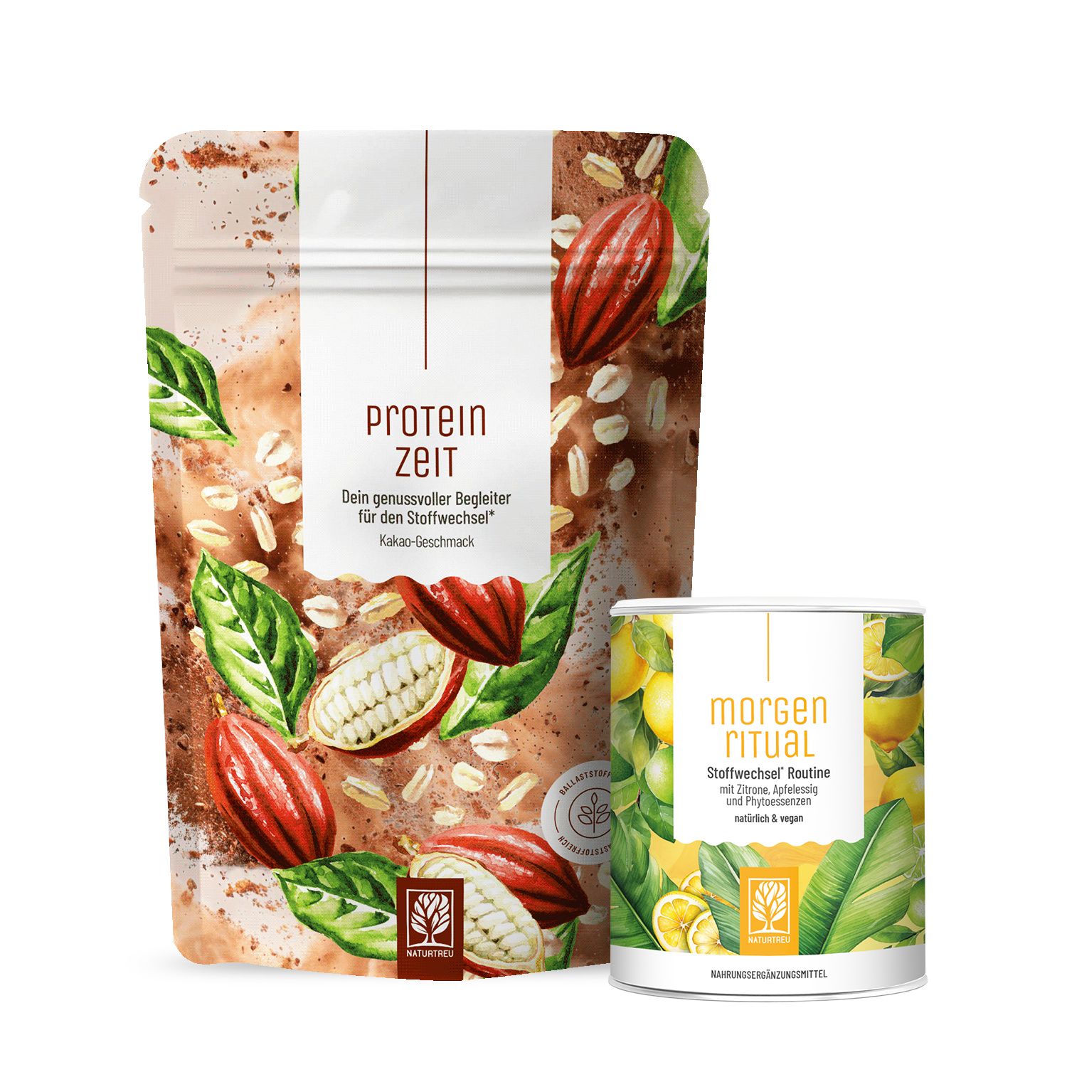 Stoffwechsel Duo Paket Proteinzeit Morgenritual 600 g Vegan Proteinpulver Superfood NATURTREU®