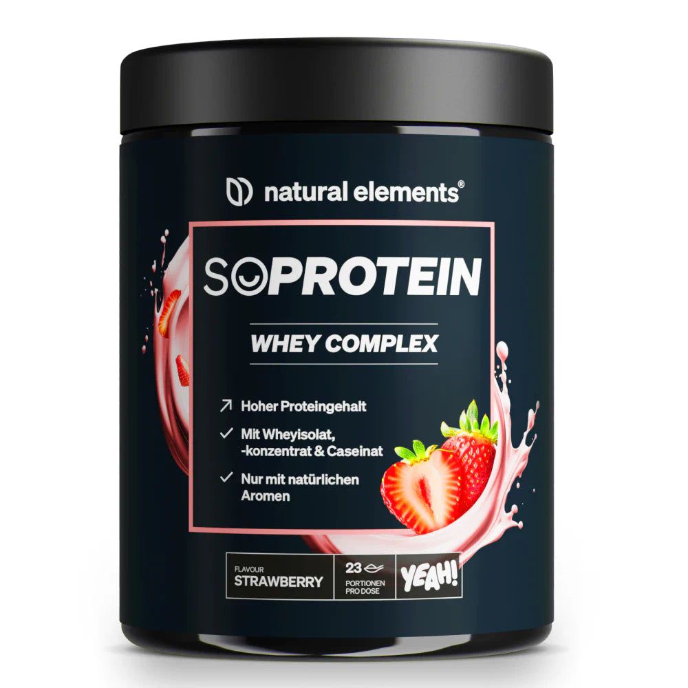 natural elements SoProtein Whey Complex Protein Pulver – Erdbeere – 690g – 23g Protein/Portion