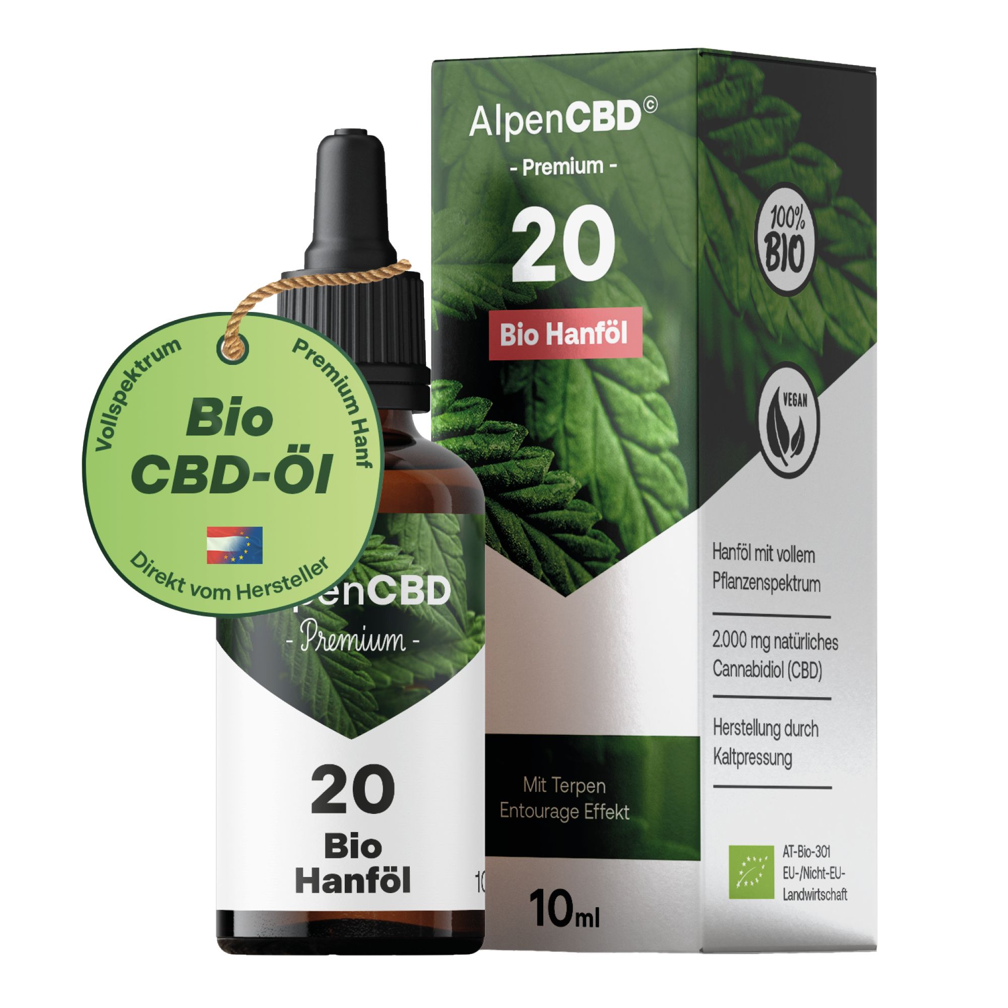 AlpenCBD 20 Bio CBD Öl - Vollspektrum CBD Hanf Tropfen mit 2.000 mg