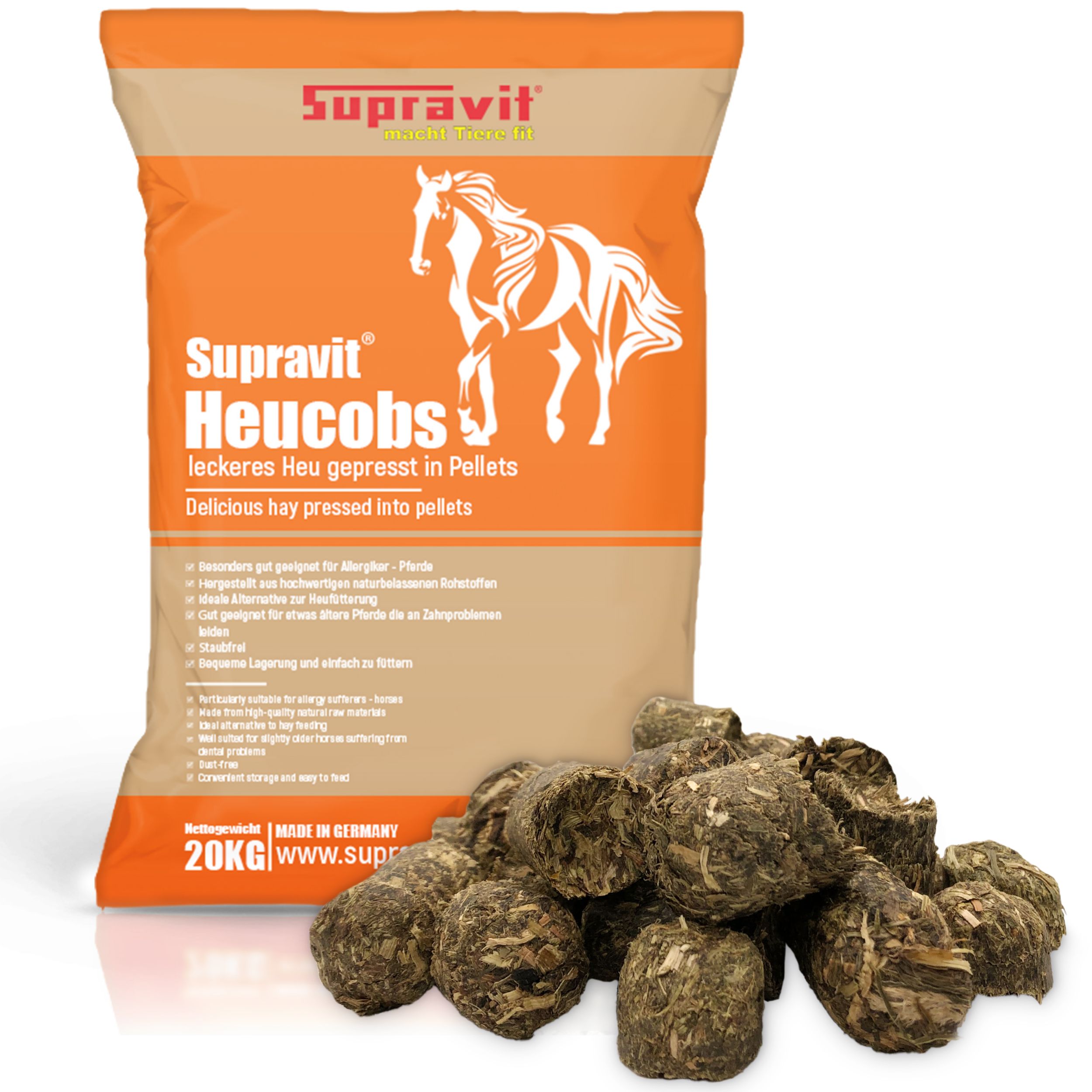 Supravit Heucobs für Pferde staubfrei | Pferdefutter | leckeres Heu gepresst in Pellets