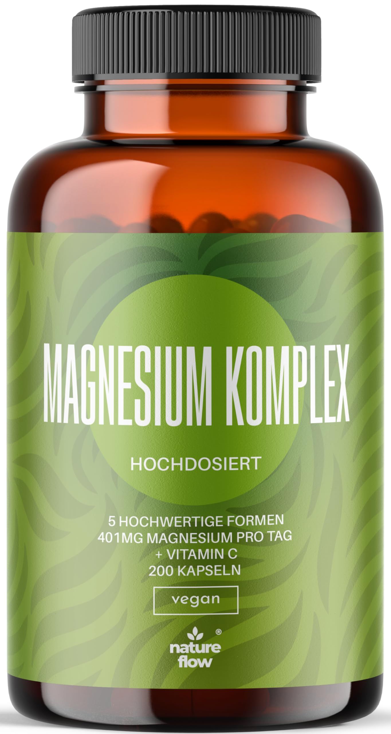 Magnesium Komplex Hochdosiert - 200 Kapseln - 401 mg Magnesium pro Tag - Nature Flow®