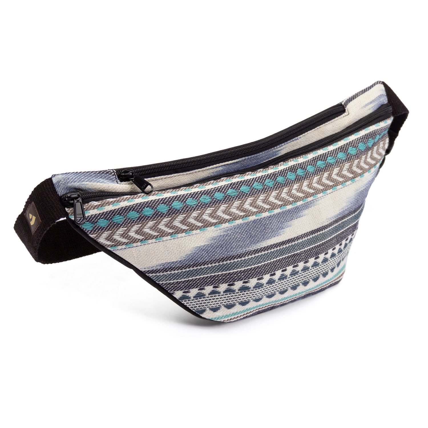 bodhi ETHNO Collection: Bauchtasche Ikat-Webstoff, schwarz-weiß-blau gemustert,  Hip Bag