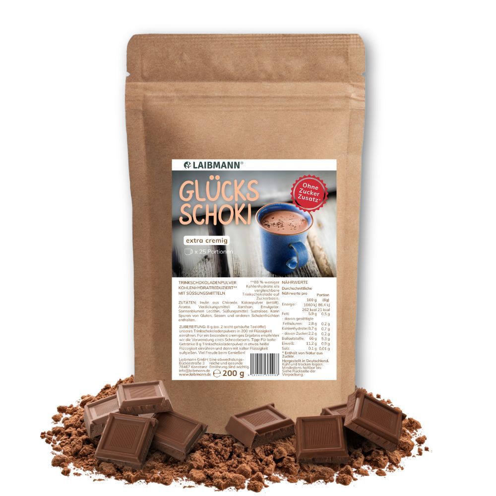 Laibmann® Low Carb Glücks-Schoki Trinkschokolade  | Ohne Zuckerzusatz | Extra Cremig