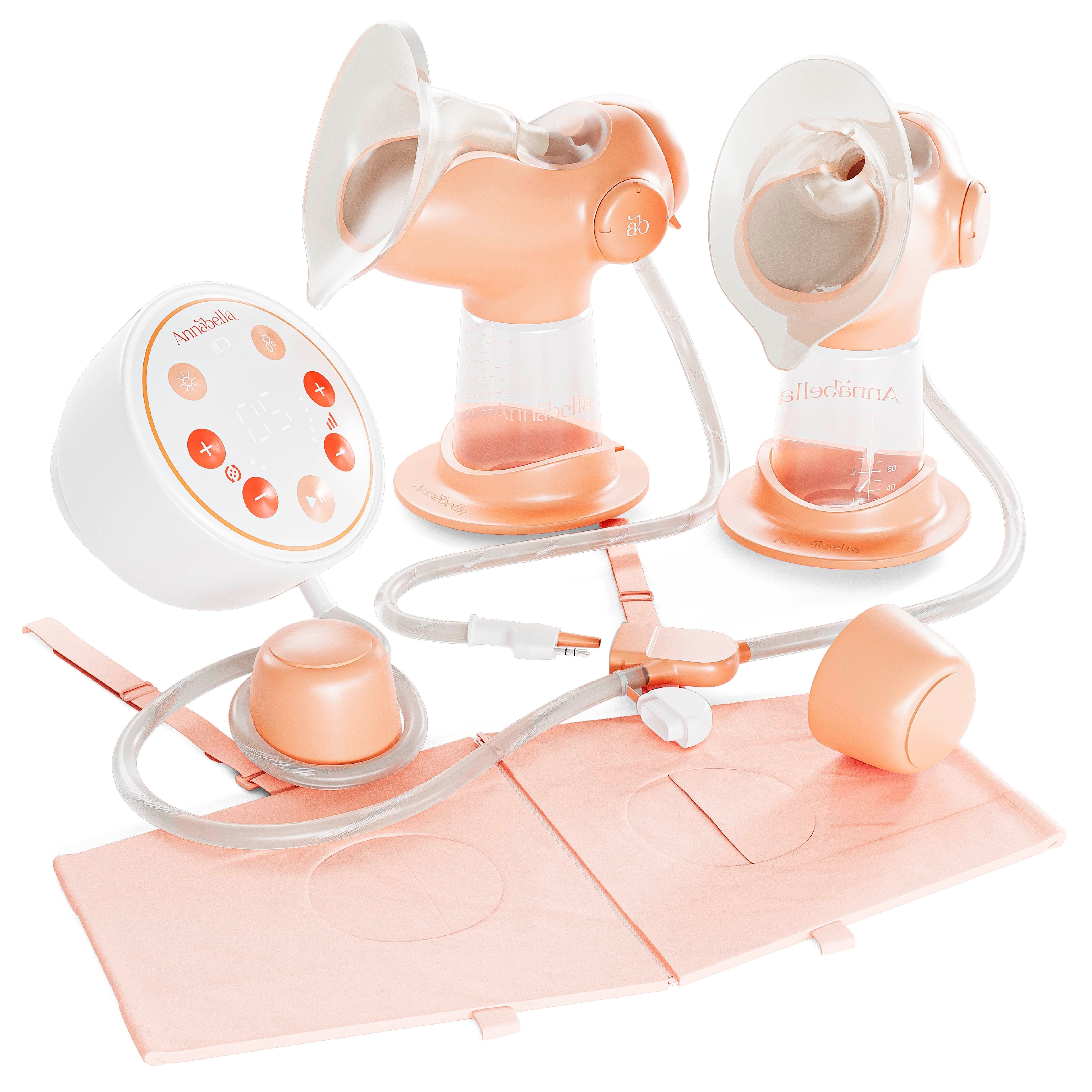 Annabella Elektrische Milchpumpe Doppel mit Zungensimulation, 9 Stufen, Nachtlicht & Still-BH
