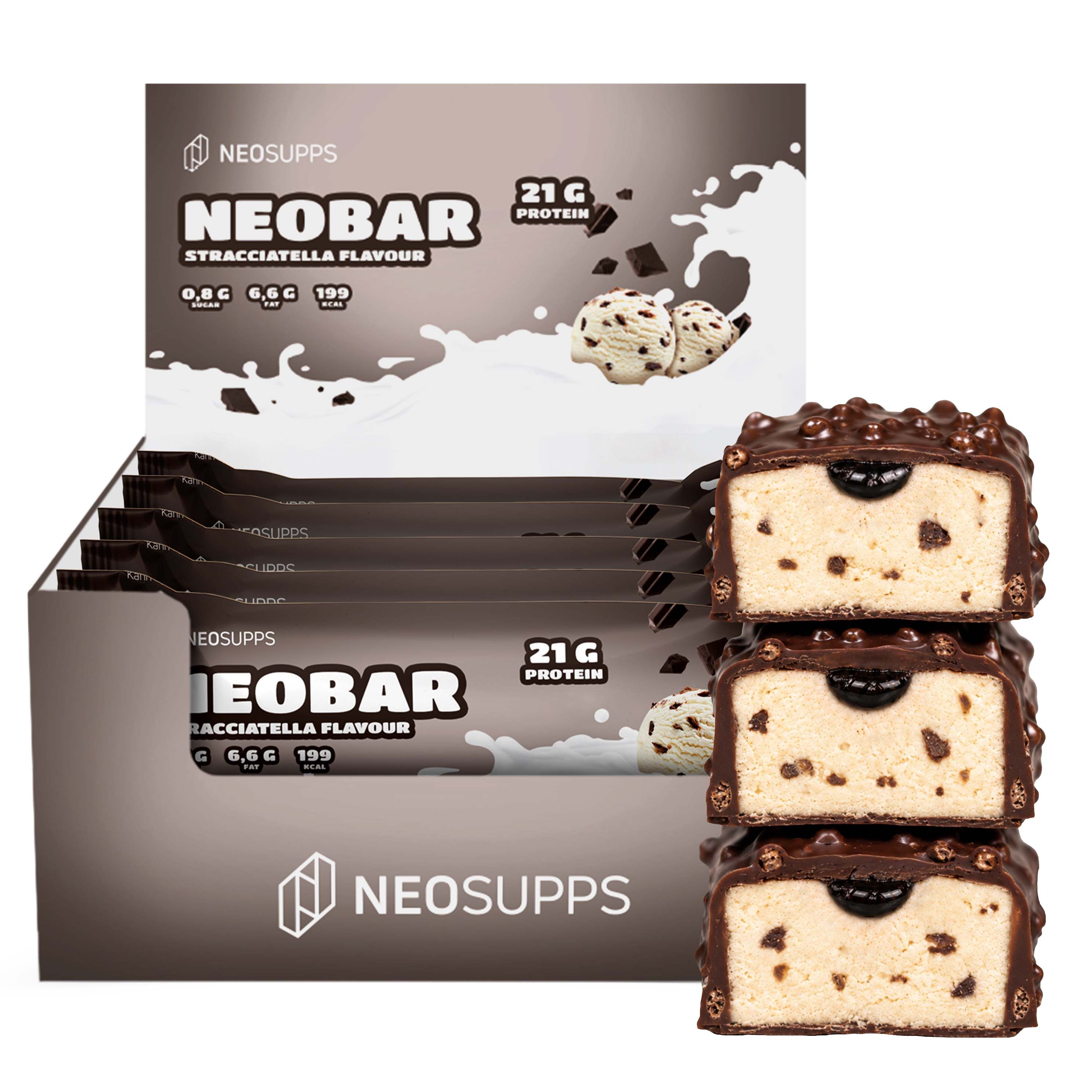 Neosupps NeoBar Proteinriegel Stracciatella, 12 x 60g, Protein Riegel mit wenig Zucker