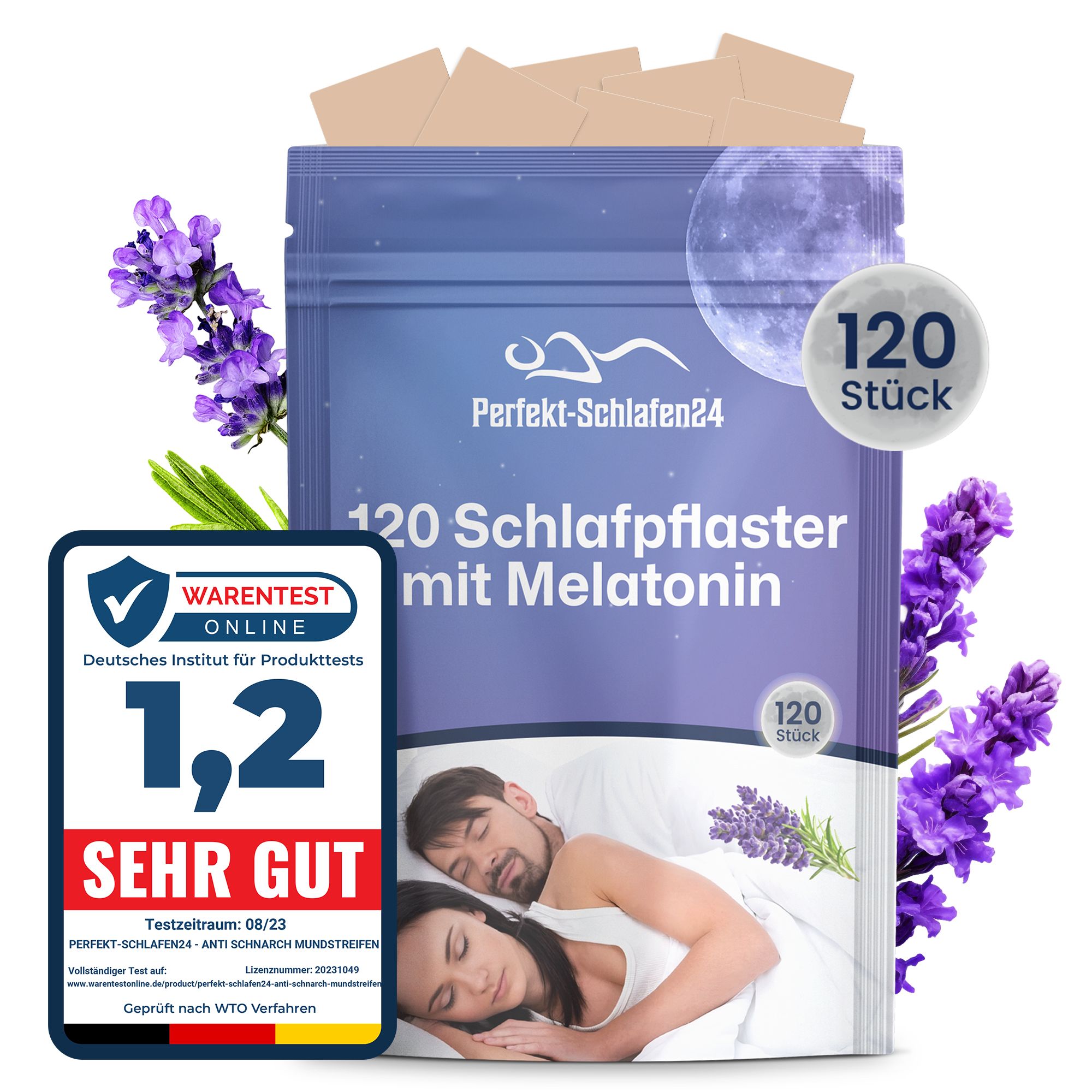Perfekt-Schlafen24 - 120x Tiefschlafpflaster mit Melatonin | Einschlafhilfe Erwachsene