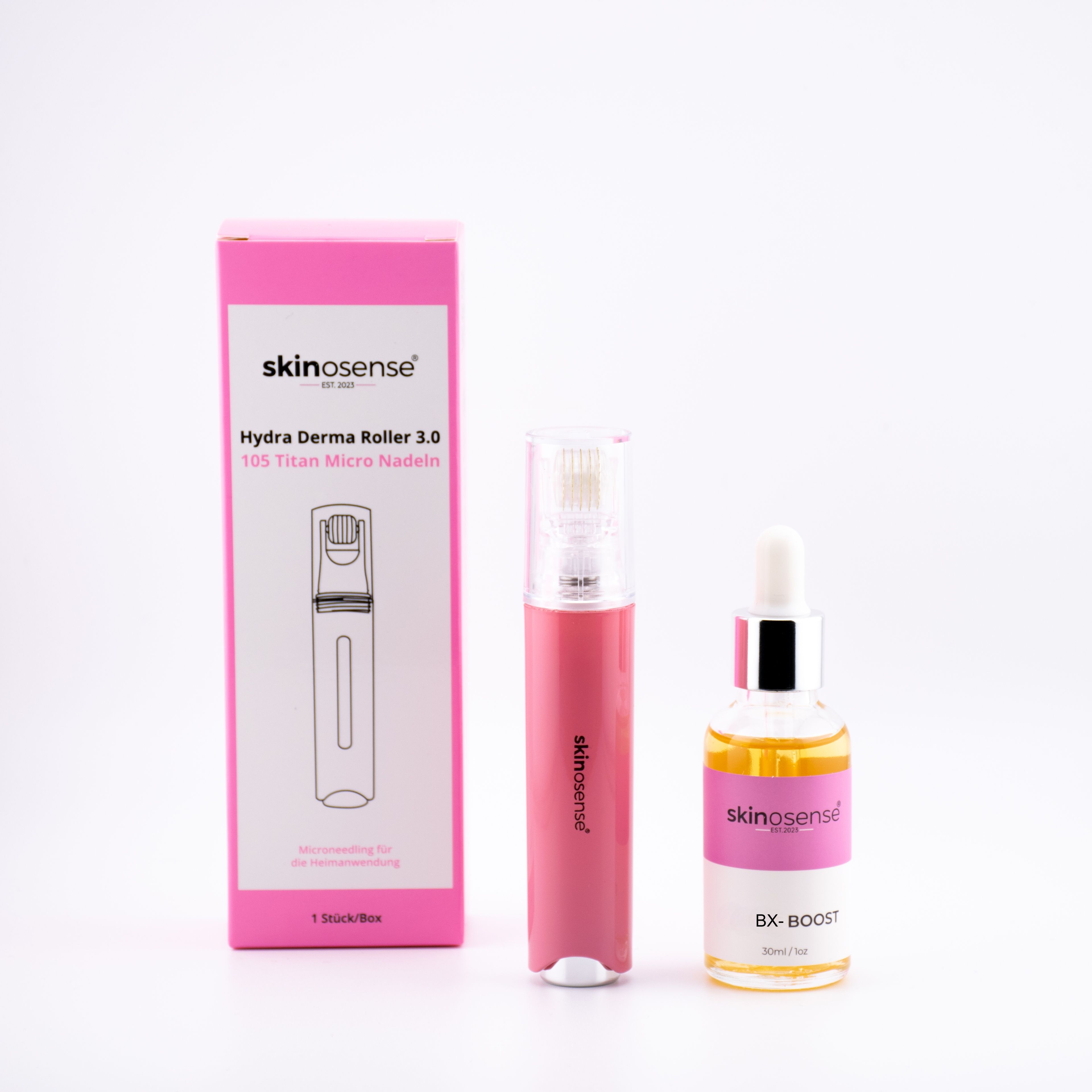 Skinosense® BX Booster Set, Hydra Derma Roller 3.0 mit 105 Nadeln & BX Booster Serum