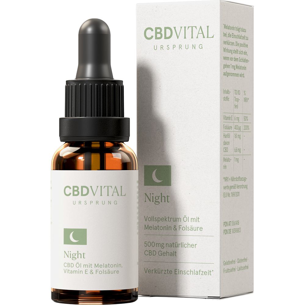 CBD VITAL Ursprung Night CBD Öl Tropfen | Kaltgepresst mit Melatonin