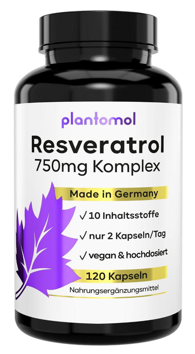 plantomol® Resveratrol - 750mg Trans-Resveratrol Hyaluron Silizium - Haut Haare Nägel Kapseln