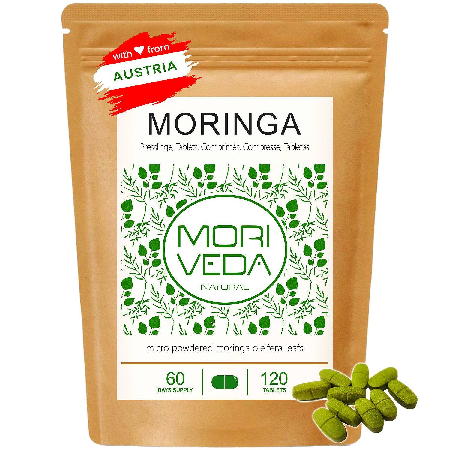 Moriveda Moringa Energy Tabletten – 1900 mg Moringa, Vitamine, Proteine & Aminosäuren