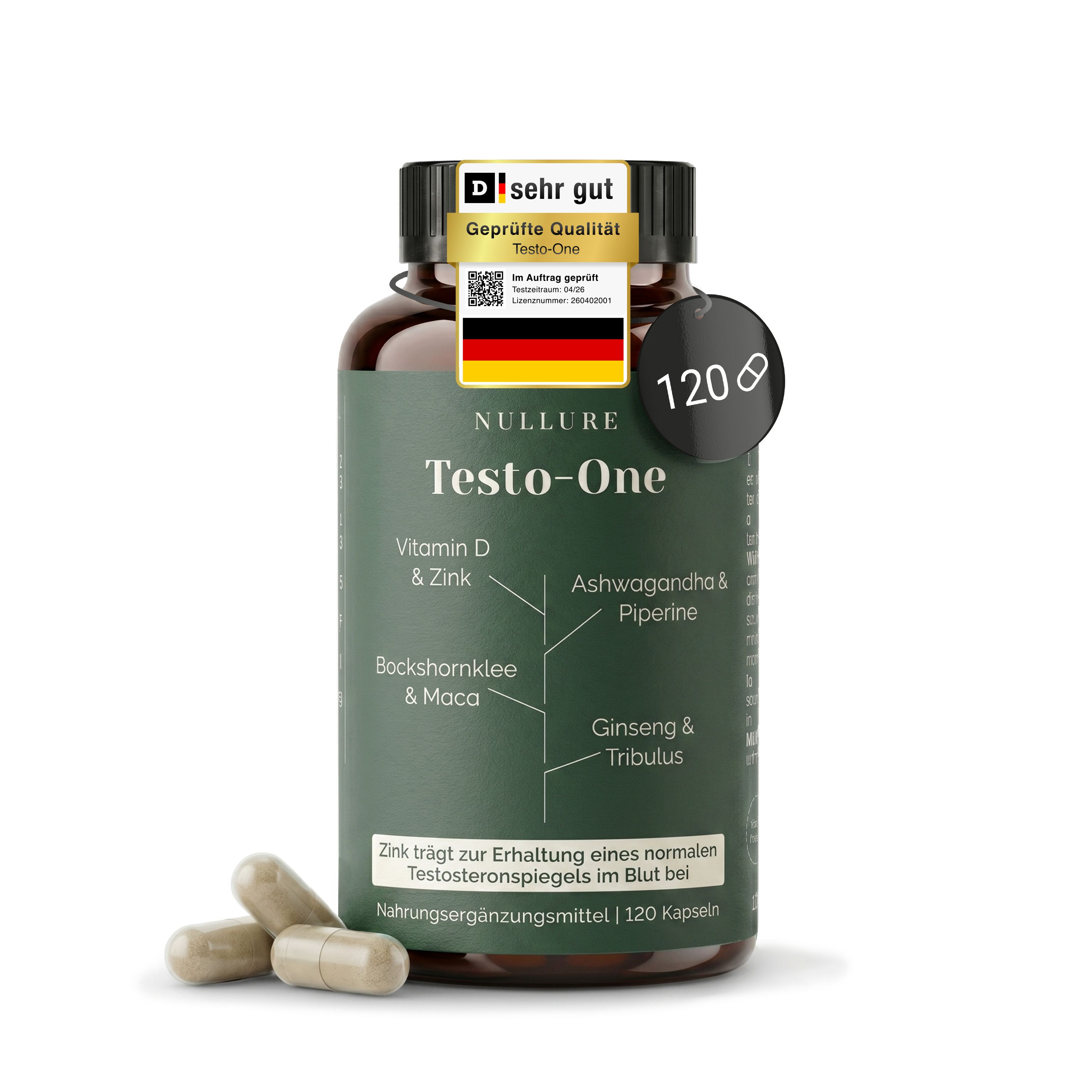 Nullure Testosteron – mit Maca Tribulus Bockshornklee Ashwagandha und Ginseng