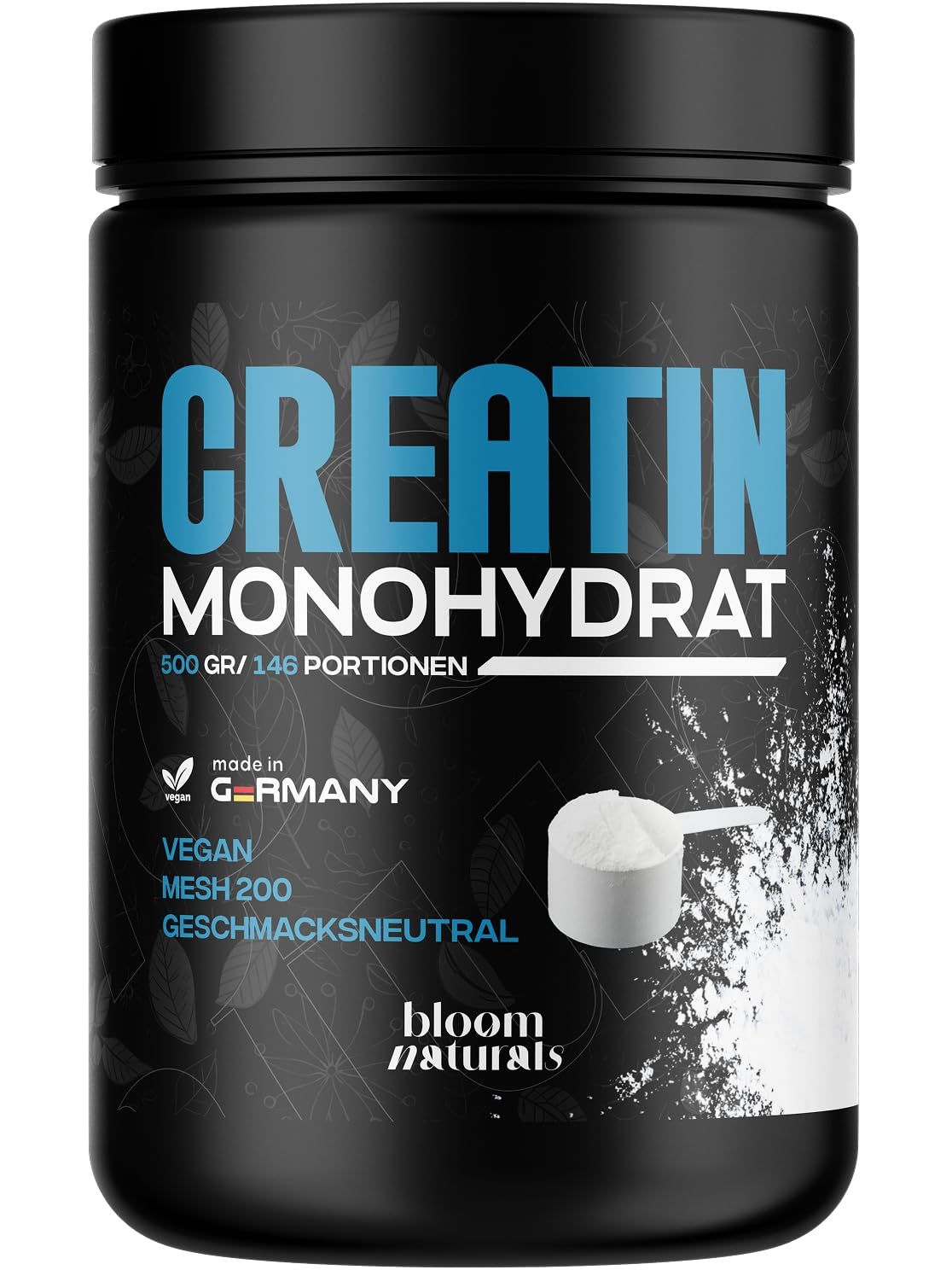Bloom Naturals Creatin Monohydrat Pulver Hochdosiert - 500 g - 146 Portionen