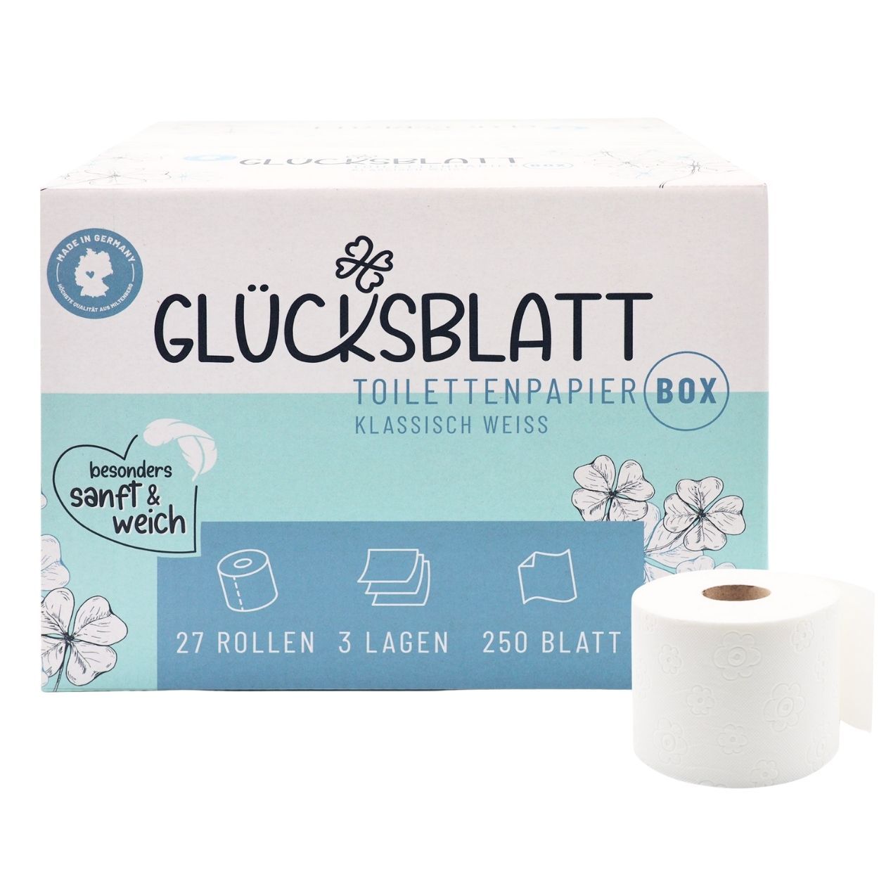 Glücksblatt Toilettenpapier Box Klassisch Weiss XXL