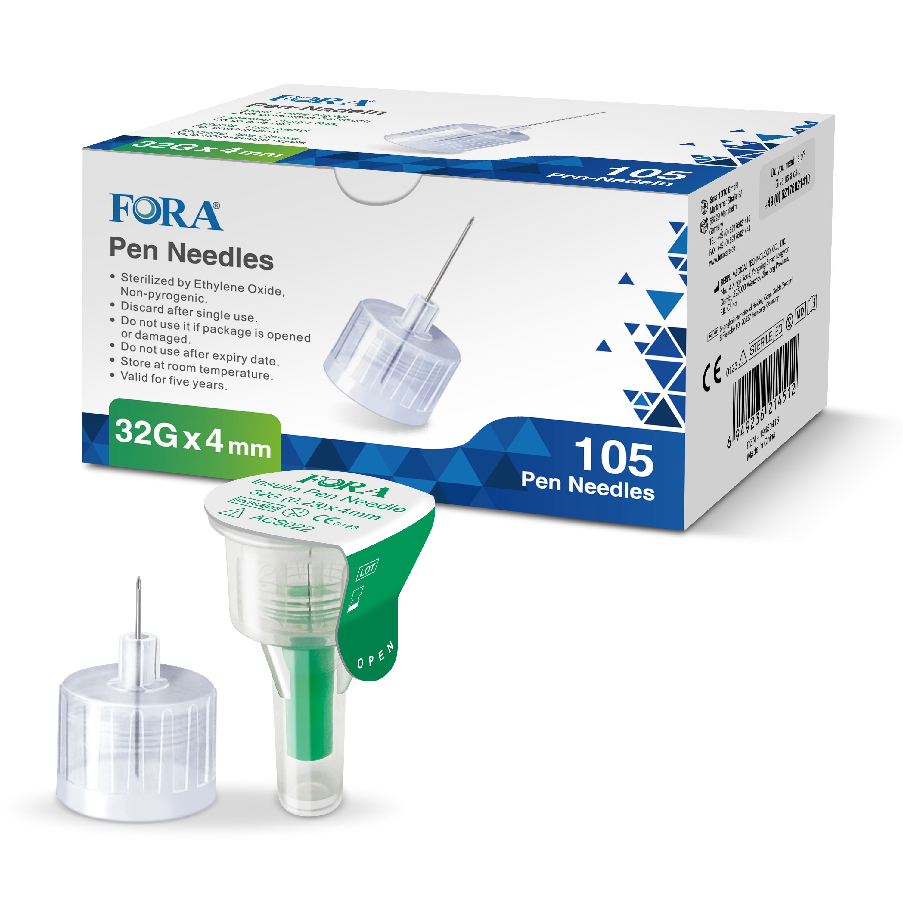 FORA Pen Nadeln 32G 4mm (105 Stück) - Insulin Pen Nadeln - Nadeln für Spritzen - The Tester