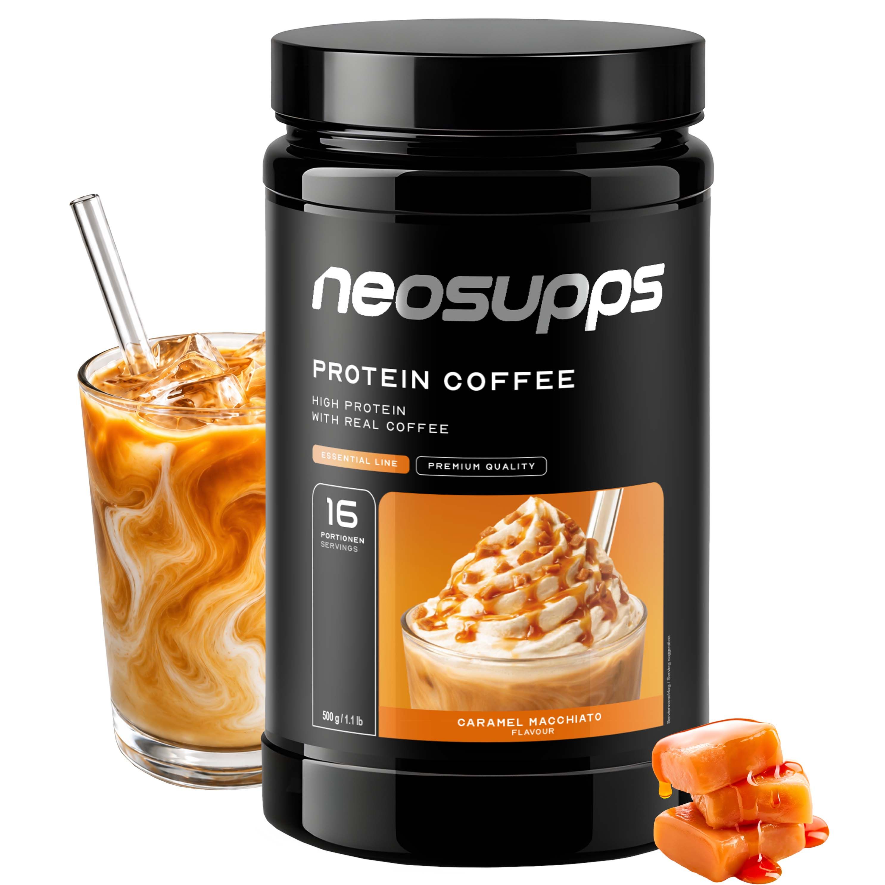 Neosupps Protein Coffee Caramel Machiatto, 500g, Proteinpulver mit Kaffee