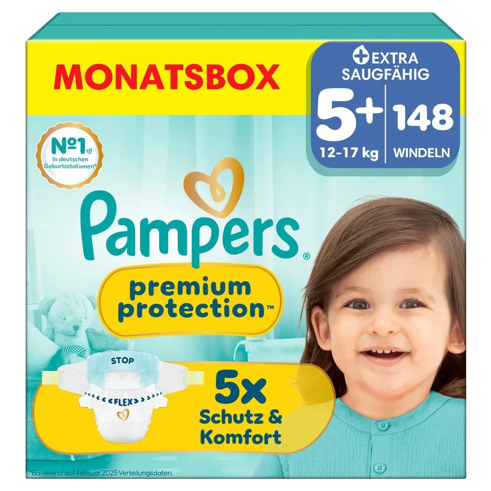 Pampers Premium Protection Gr.5+ Junior Plus 12-17kg  Windeln Monatsbox