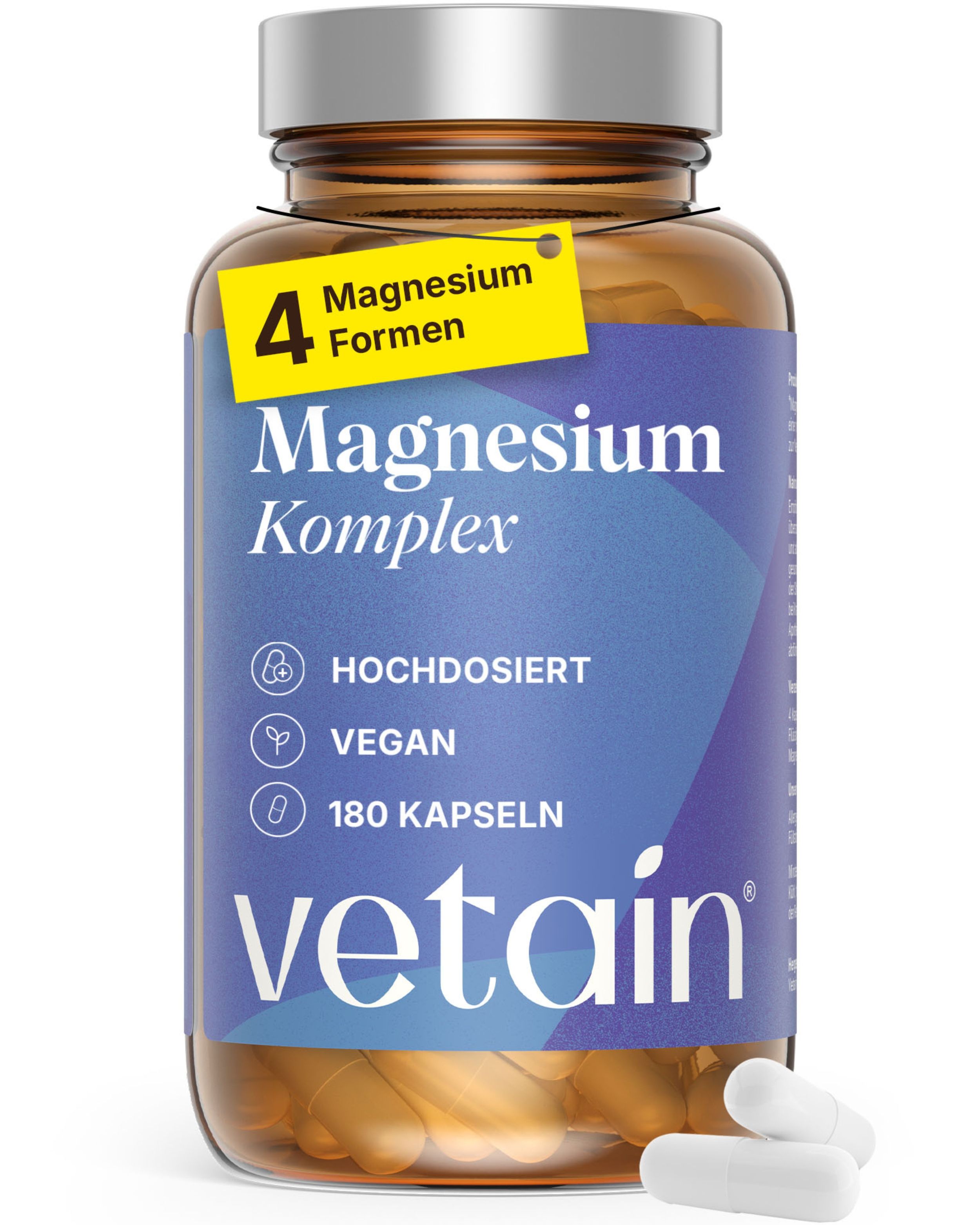 VETAIN Magnesium Komplex - 4 hochbioverfügbare Formen - vegan & hochdosiert - Magnesium Bisglycinat