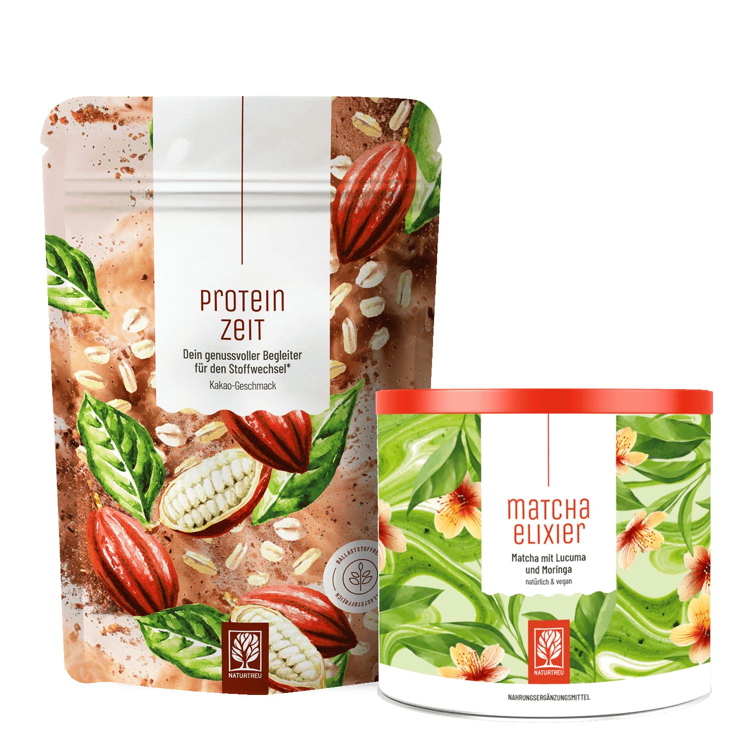 Genusszeit Paket Pflanzliches Proteinpulver Matcha Latte Pulver 630 g Folat Biotin Vegan NATURTREU®