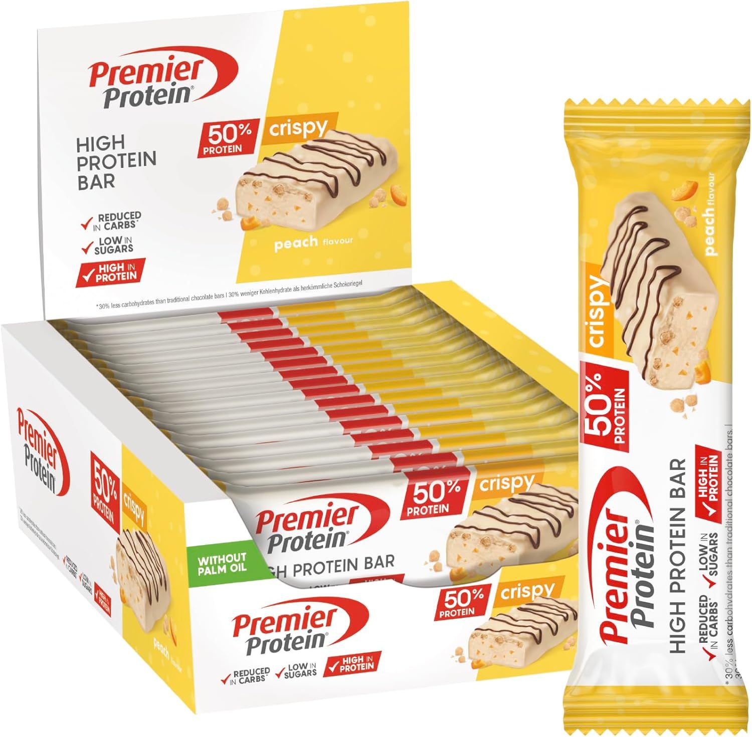 Premier Protein High Protein Bar 50% Peach Crispie 16x40g