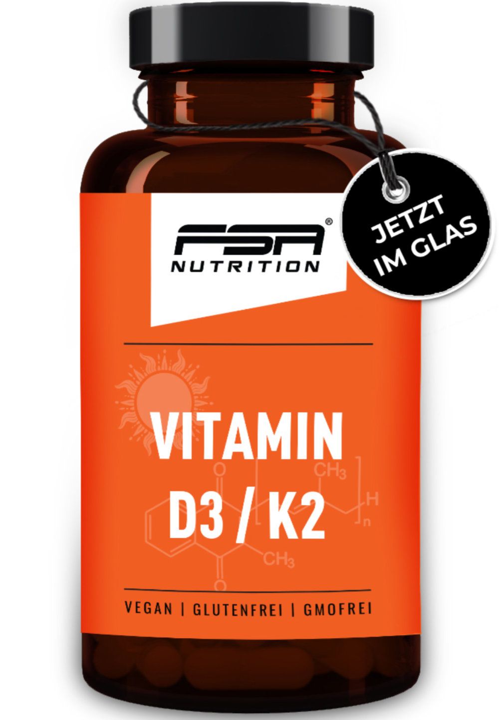 FSA NUTRITION Vitamin D3+K2 180 Tabletten 5000IE + 100µg Vitamin K2 Mk-7 im Glas