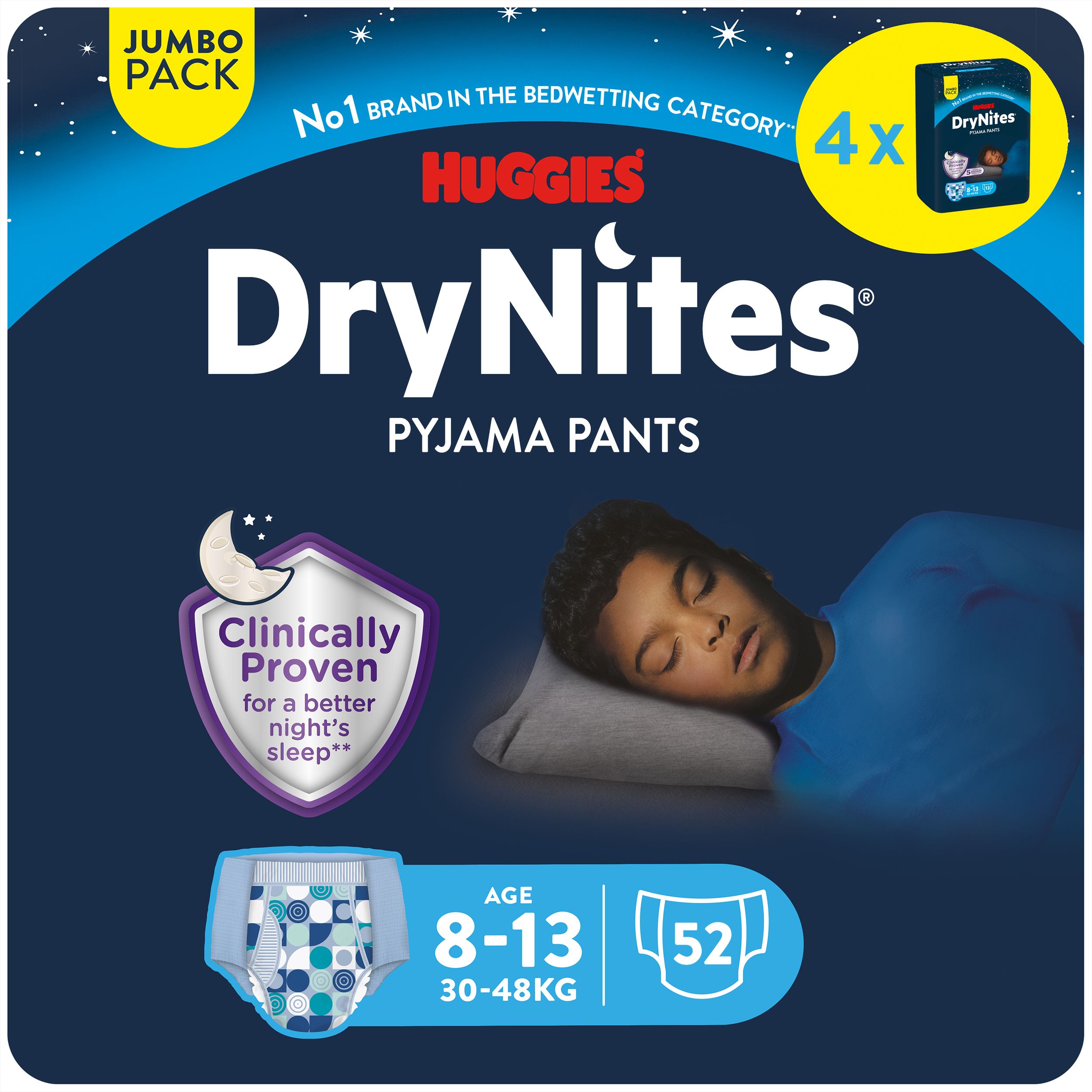 Huggies DryNites Windeln Windelhosen Jungen 8-13J. 30-48kg Jumbo Monatspack