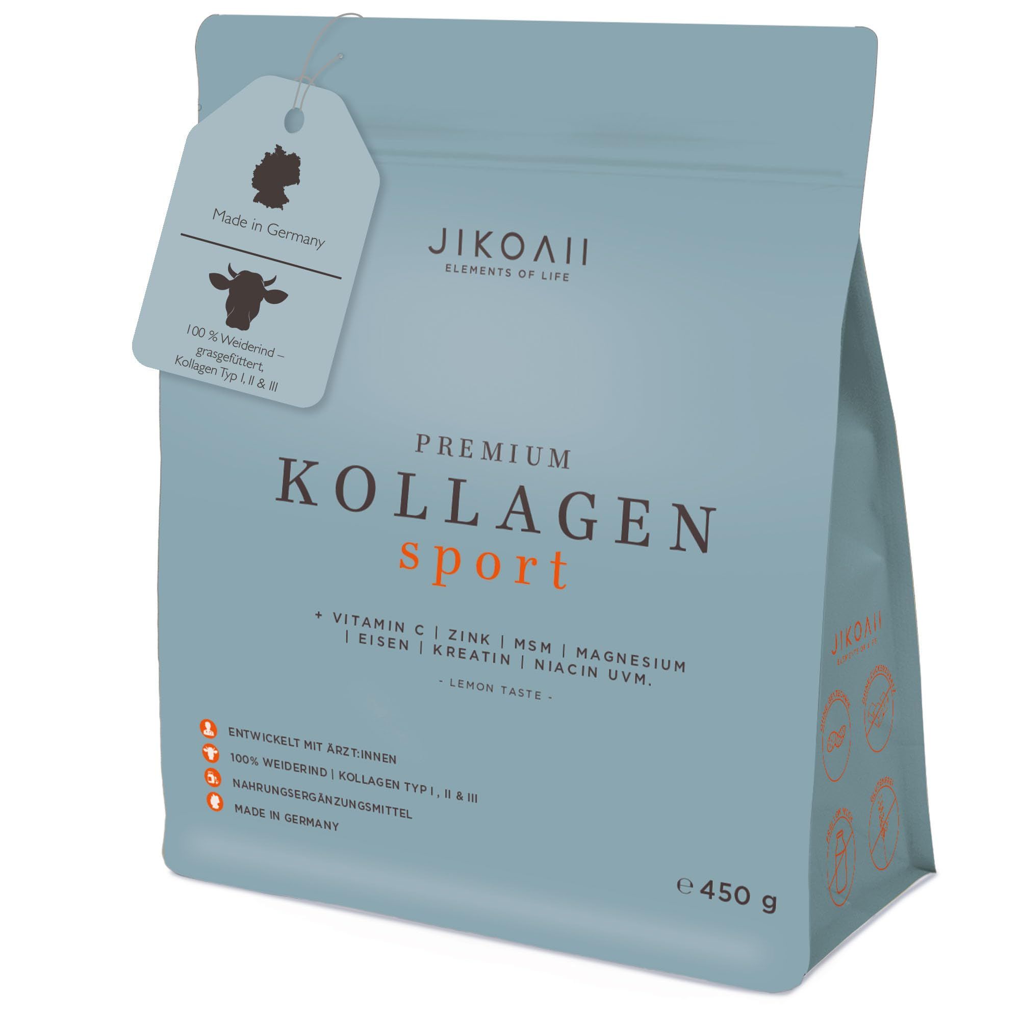 JIKOAII Premium Kollagenpulver SPORT - Kollagen Typ 1, 2 & 3 mit Kreatin, Magnesium, & Vitamin C