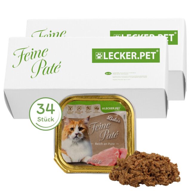 34 x 100 g Lecker.Pet® Balu's Feine Paté Reich an Pute Katzenfutter Nassfutter Vollnahrung